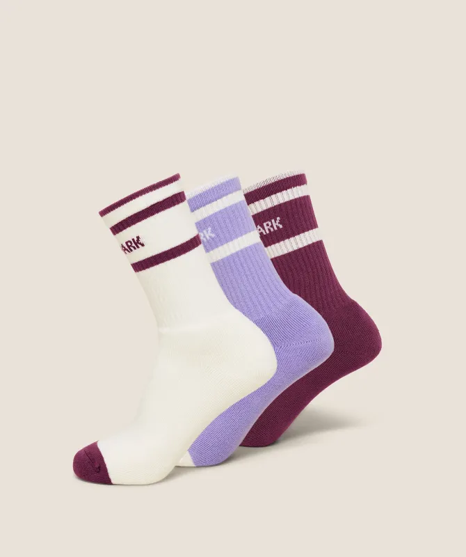 Gymshark Essentials Crew Sock 3pk - Strength Pink/Soft White/Pace Purple made by Gymshark