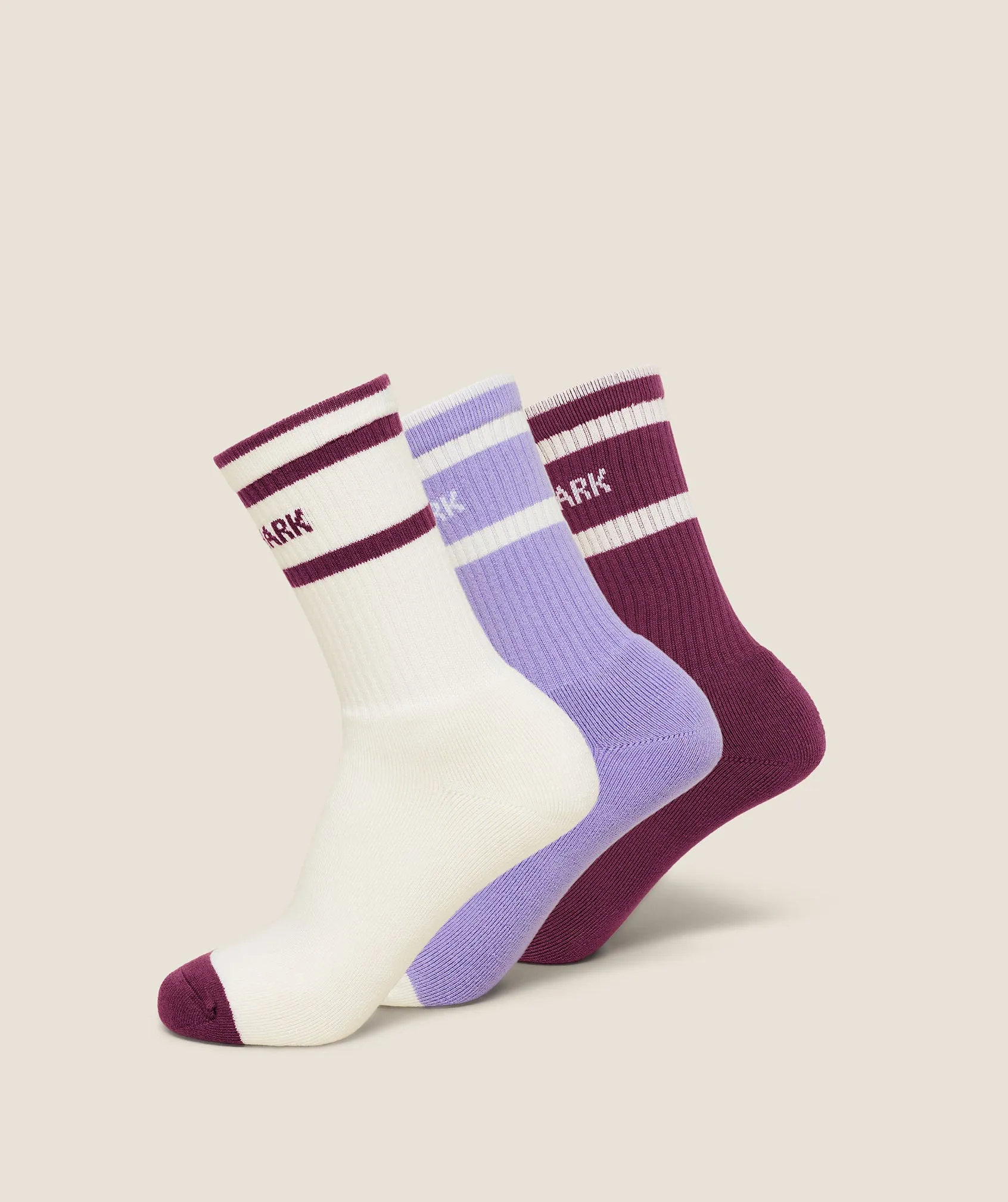 Gymshark Essentials Crew Sock 3pk - Strength Pink/Soft White/Pace Purple sold by Gymshark