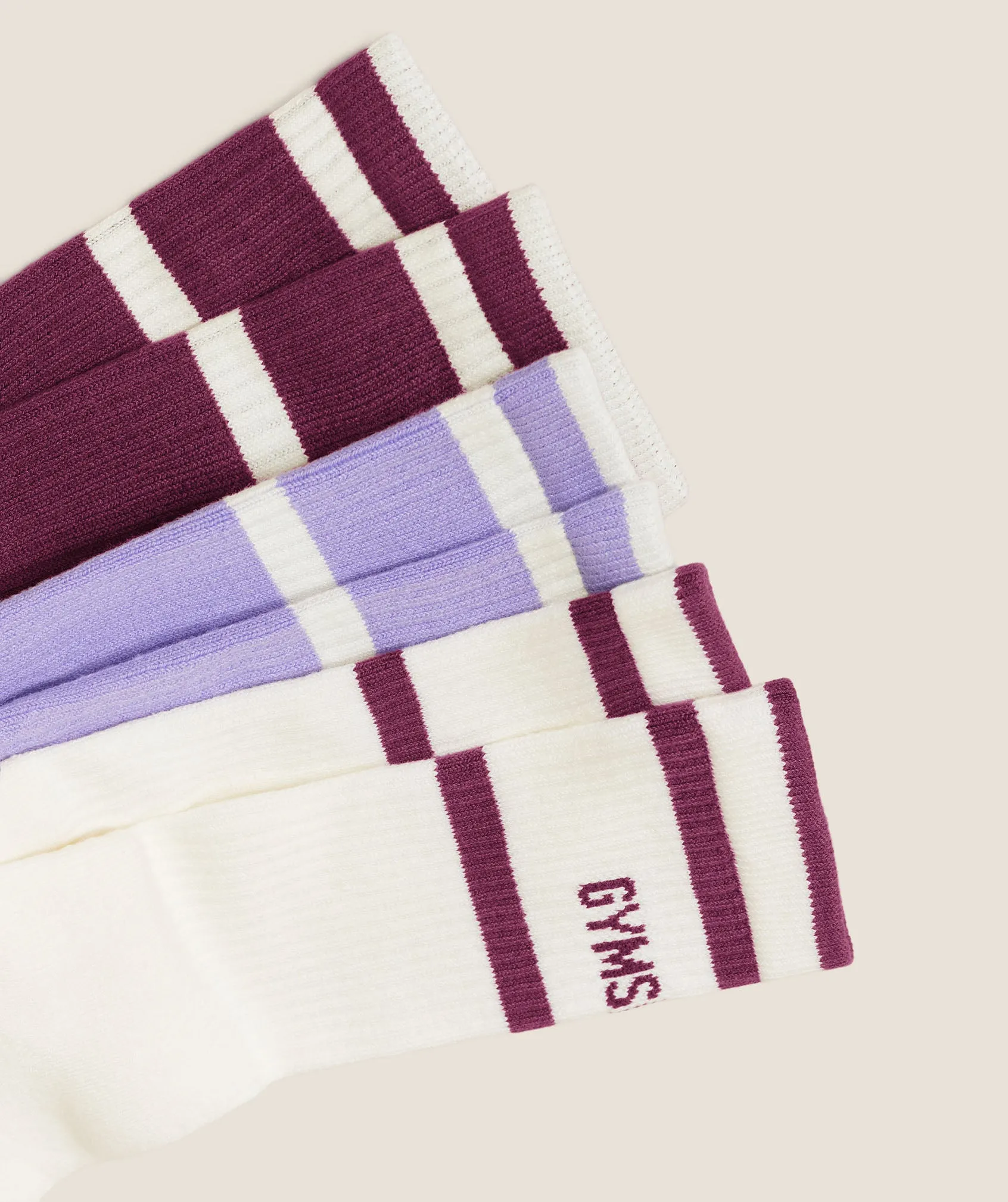 Gymshark Essentials Crew Sock 3pk - Strength Pink/Soft White/Pace Purple sold by Gymshark product image thumbnail 2