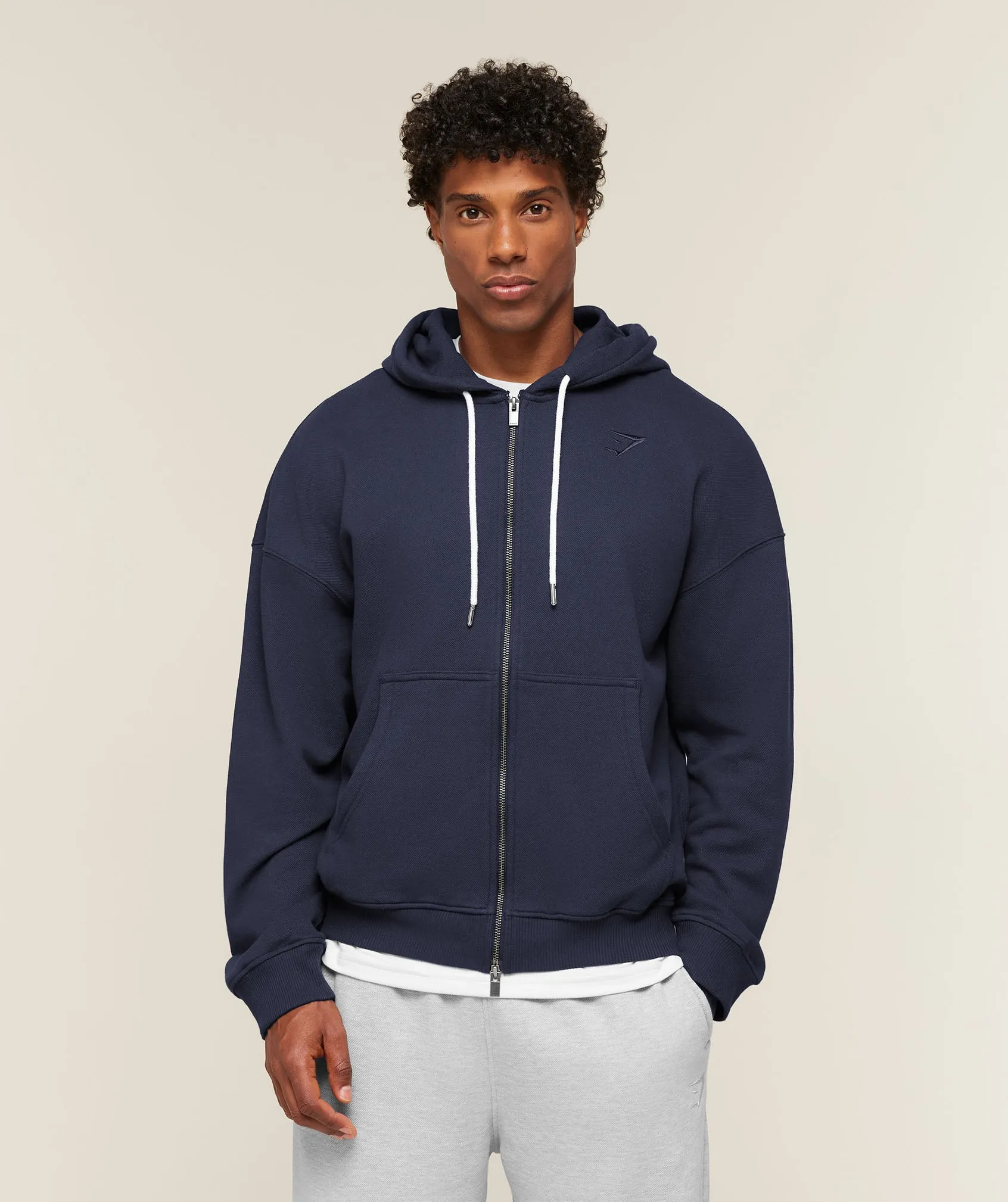 Gymshark Campus Crest Zip Through Hoodie - Heavy Blue sold by Gymshark