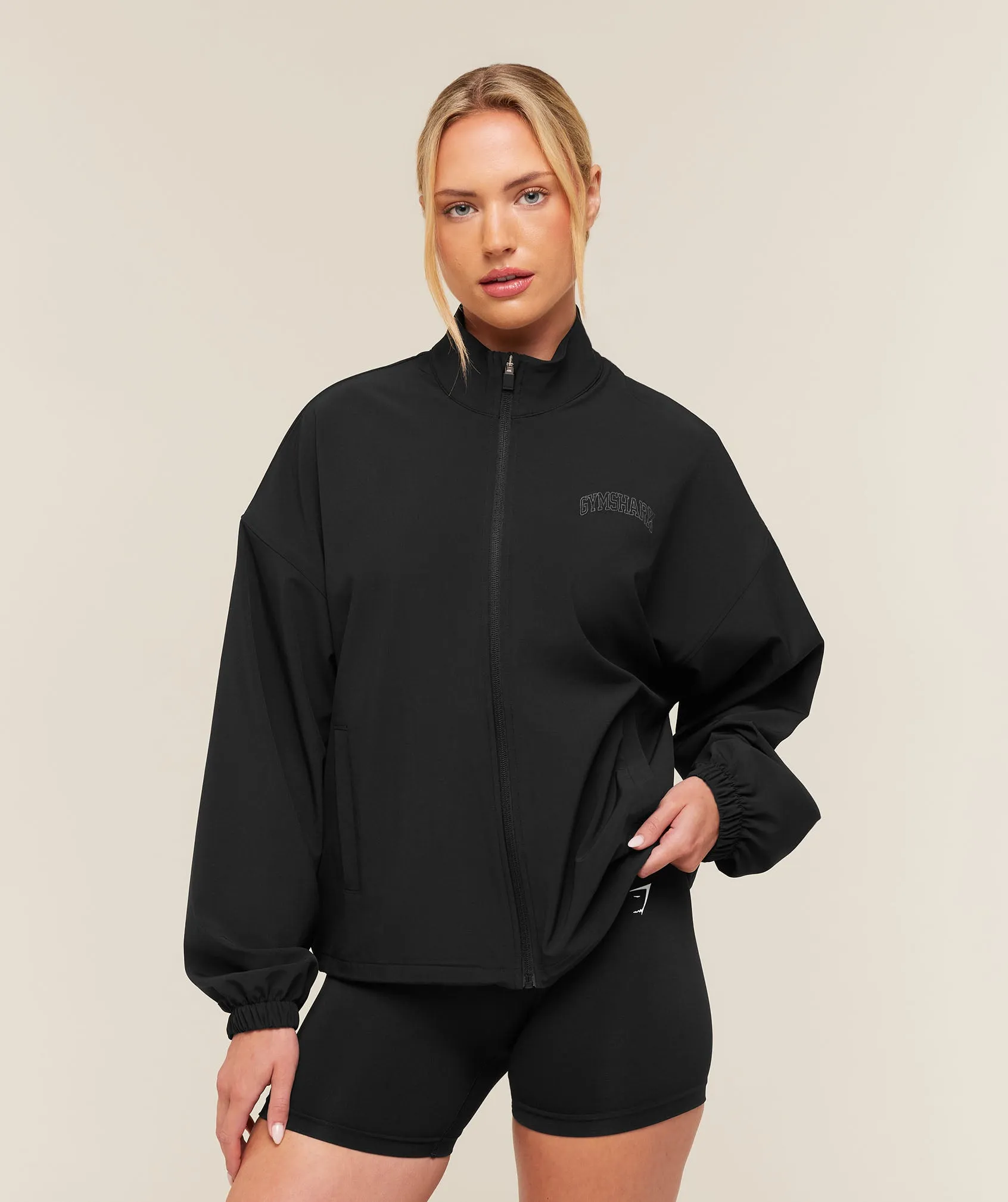 Gymshark College Crest Graphic Track Jacket - Black sold by Gymshark
