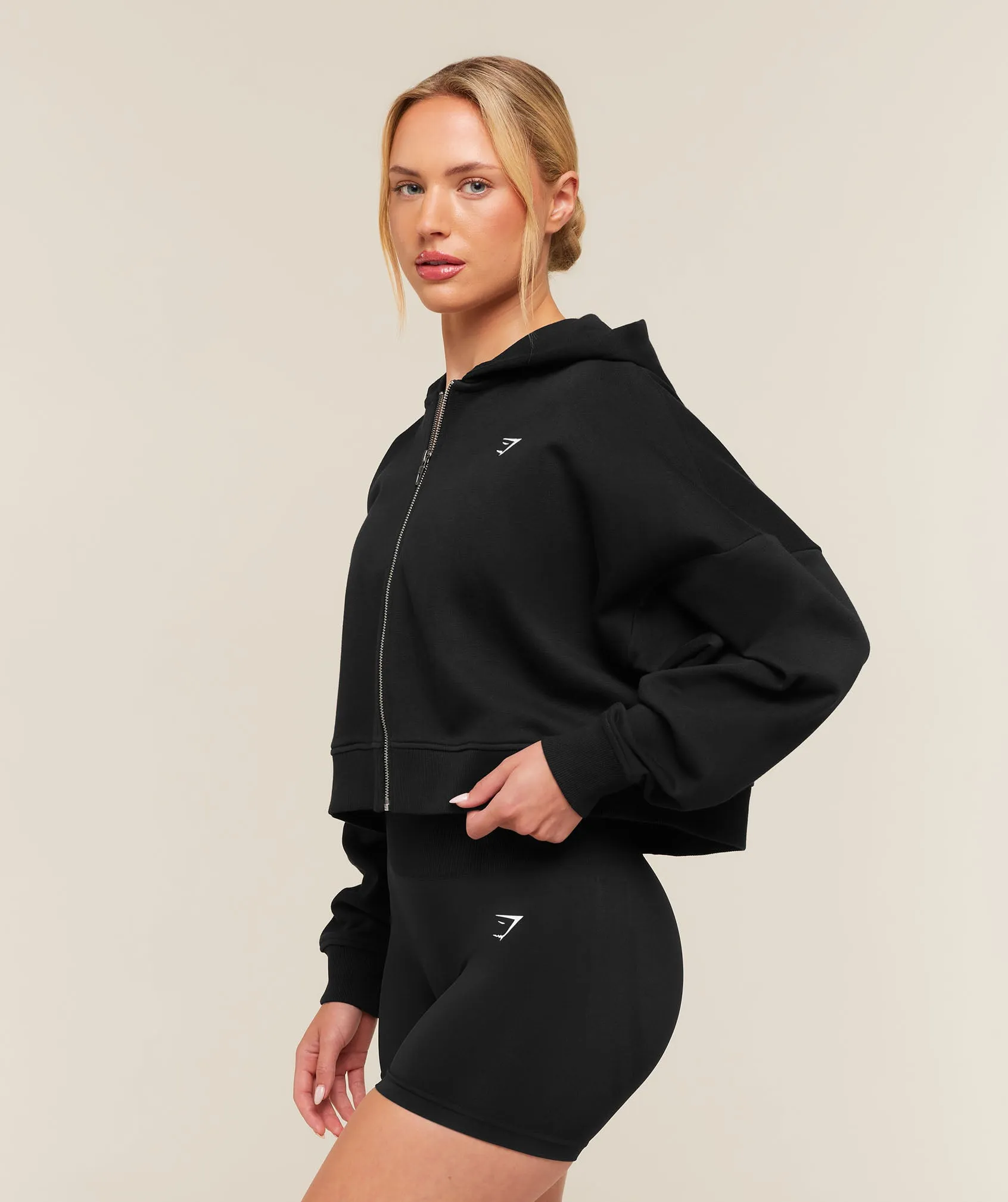 Gymshark Training Oversized Boxy Zip Through Hoodie - Black sold by Gymshark product image thumbnail 3