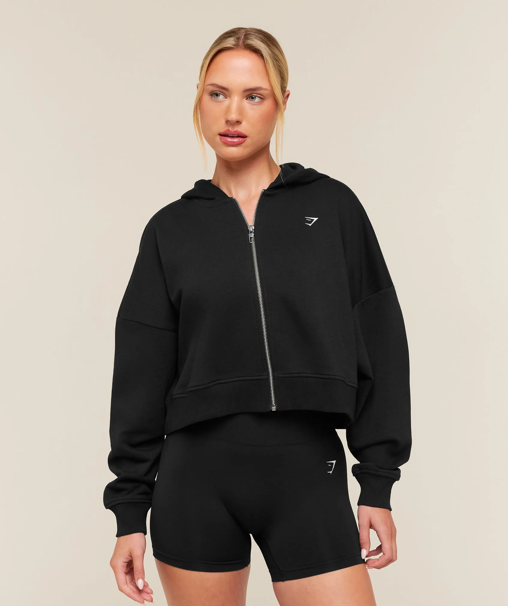 Gymshark Training Oversized Boxy Zip Through Hoodie - Black sold by Gymshark