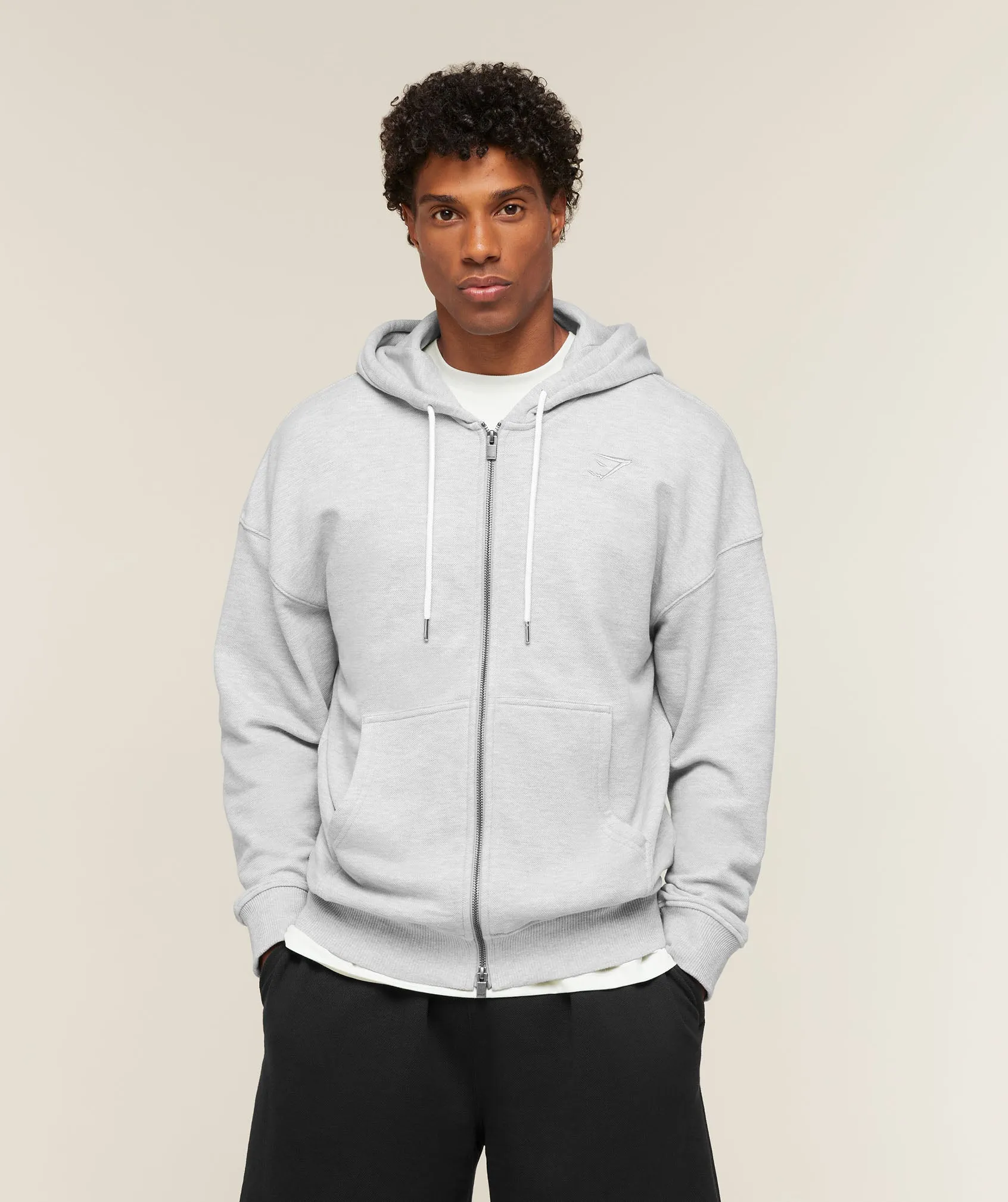 Gymshark Campus Crest Zip Through Hoodie - Bros Soft Grey Marl sold by Gymshark