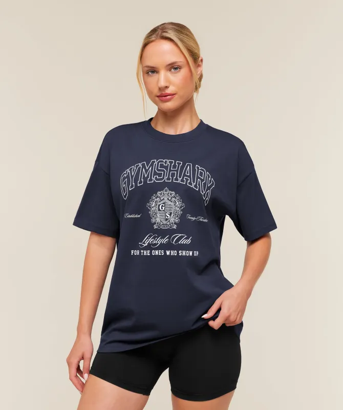 Gymshark College Crest Graphic T-Shirt - Heavy Blue made by Gymshark