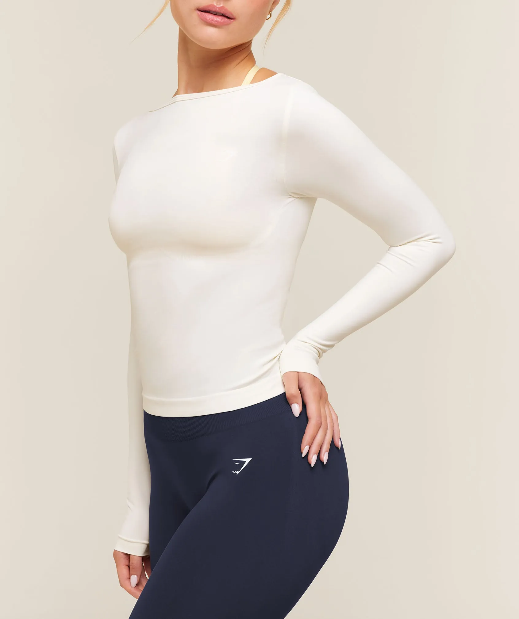 Gymshark Everyday Seamless Wide Neck Long Sleeve Top - Soft White sold by Gymshark product image thumbnail 5