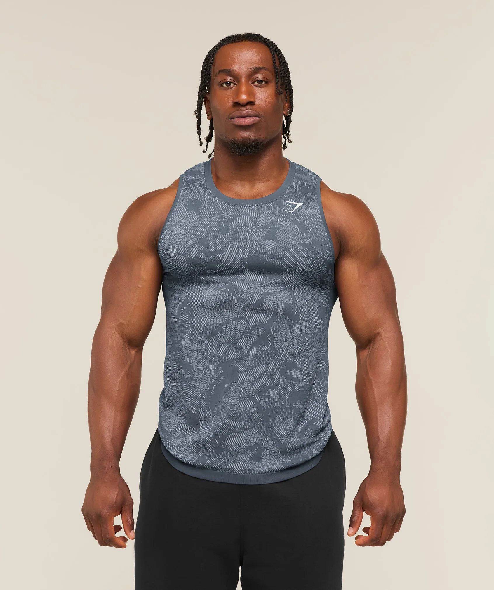 Gymshark Geo Seamless Tank - Shadow Blue/Tranquil Blue sold by Gymshark