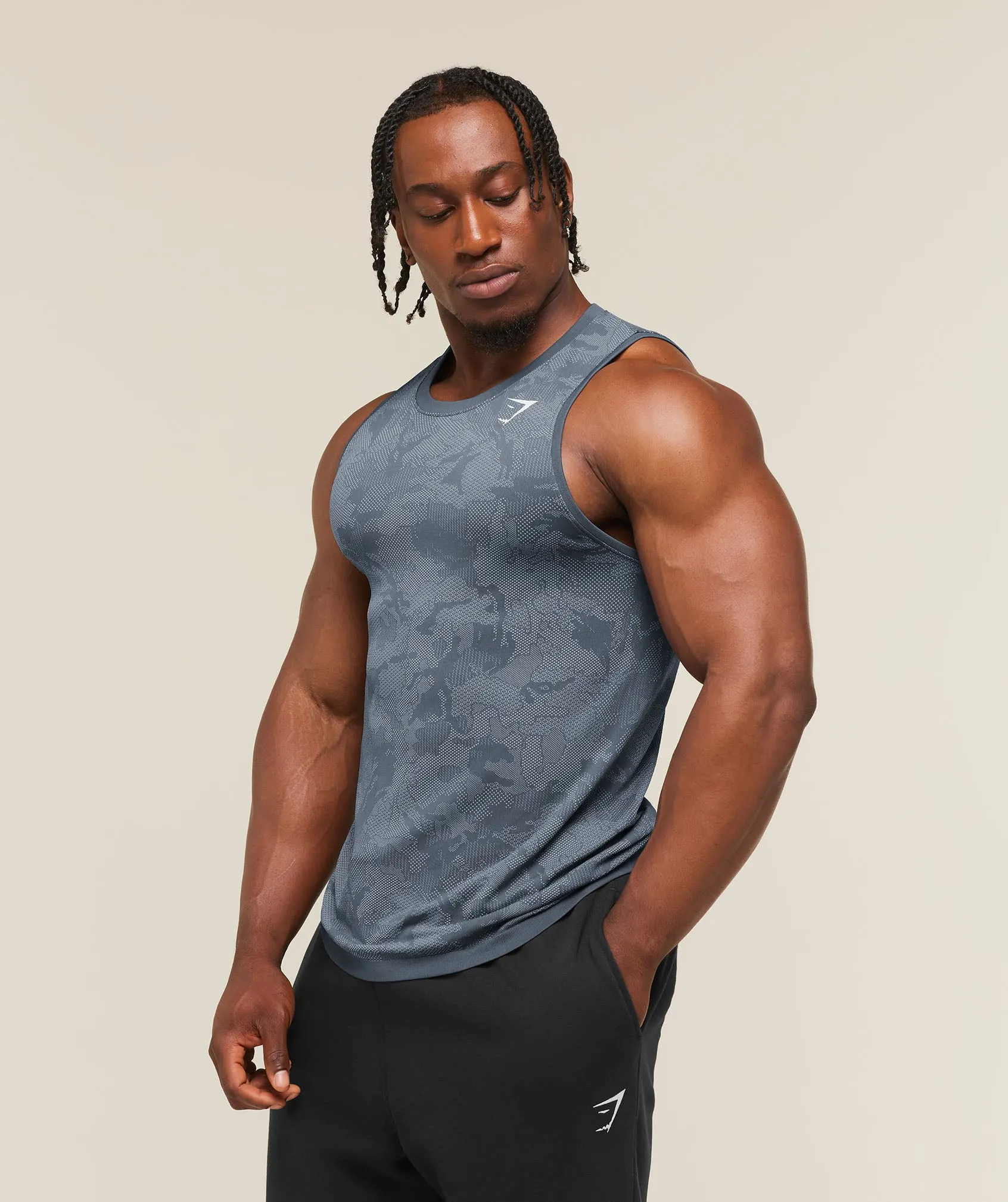 Gymshark Geo Seamless Tank - Shadow Blue/Tranquil Blue sold by Gymshark product image thumbnail 3