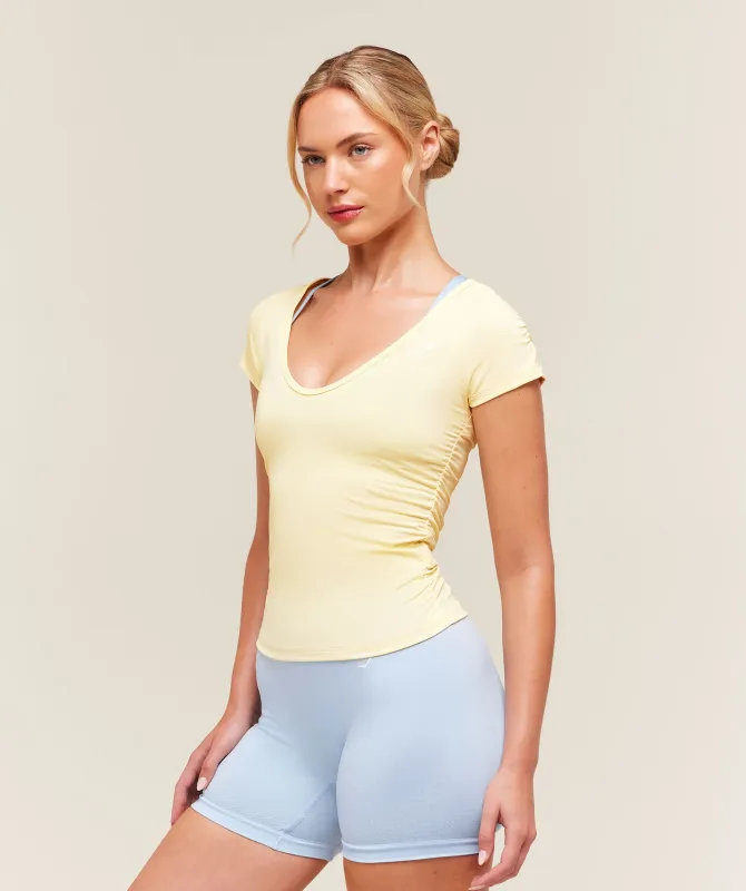 Gymshark Flutter Cap Sleeve T-Shirt - Butter Yellow made by Gymshark
