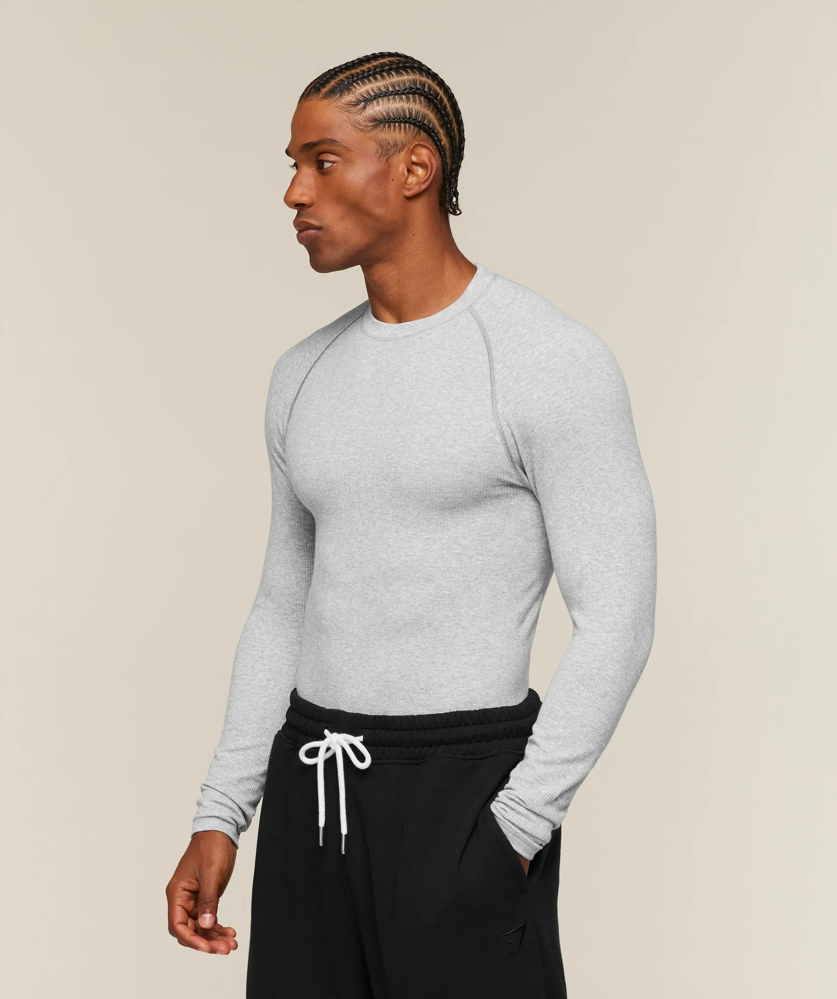 Gymshark Cotton Seamless Long Sleeve T-Shirt - Soft Grey Marl sold by Gymshark product image thumbnail 4