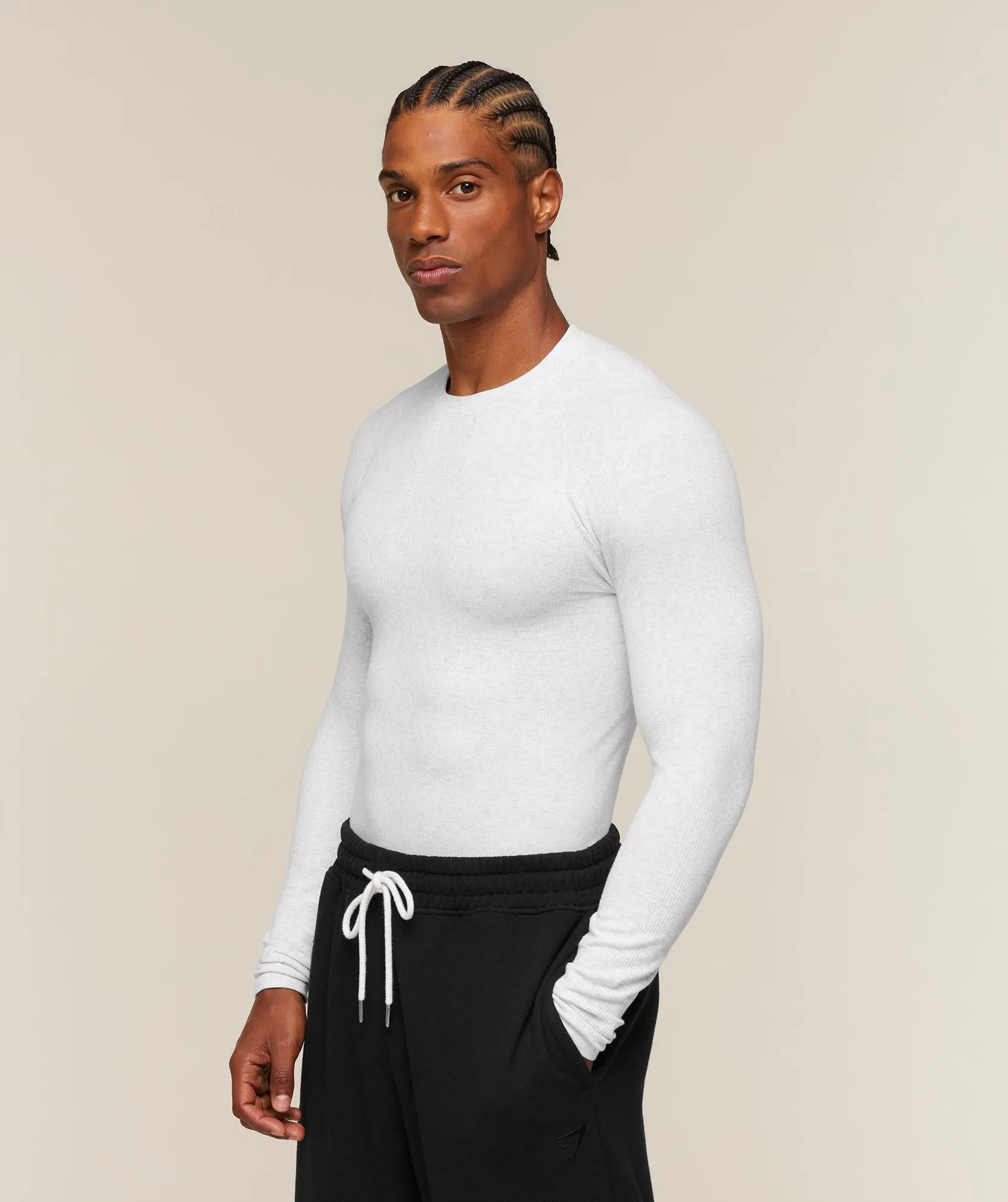 Gymshark Cotton Seamless Long Sleeve T-Shirt - White Grey Marl sold by Gymshark product image thumbnail 4