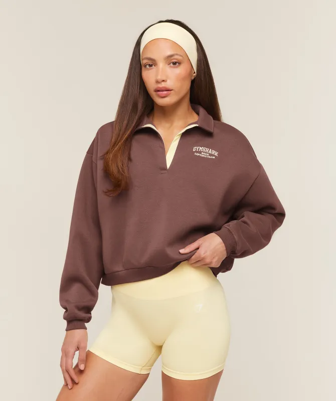 Gymshark Cosy Luxe Campus Polo Sweatshirt - Espresso Brown made by Gymshark