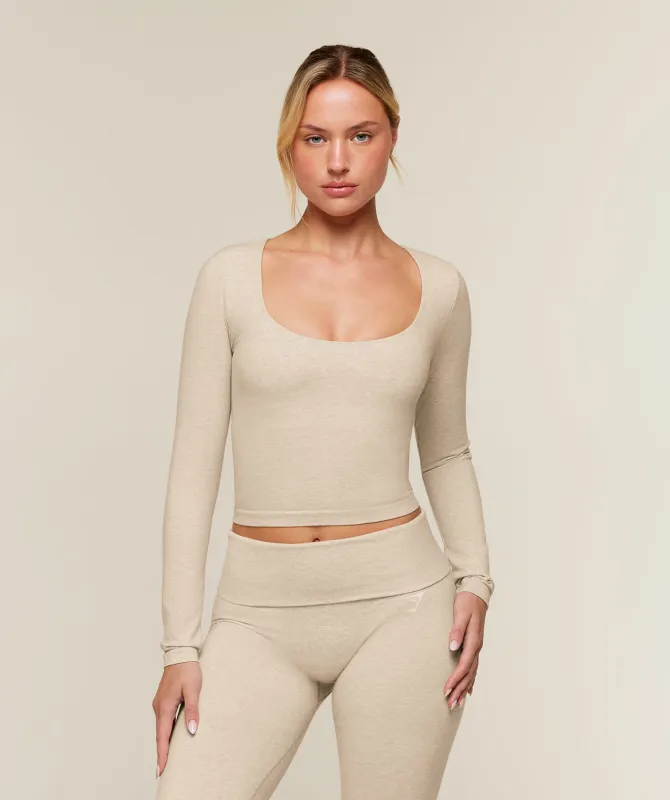 Gymshark CottonMove™ Midi Long Sleeve Top - Oat Marl made by Gymshark