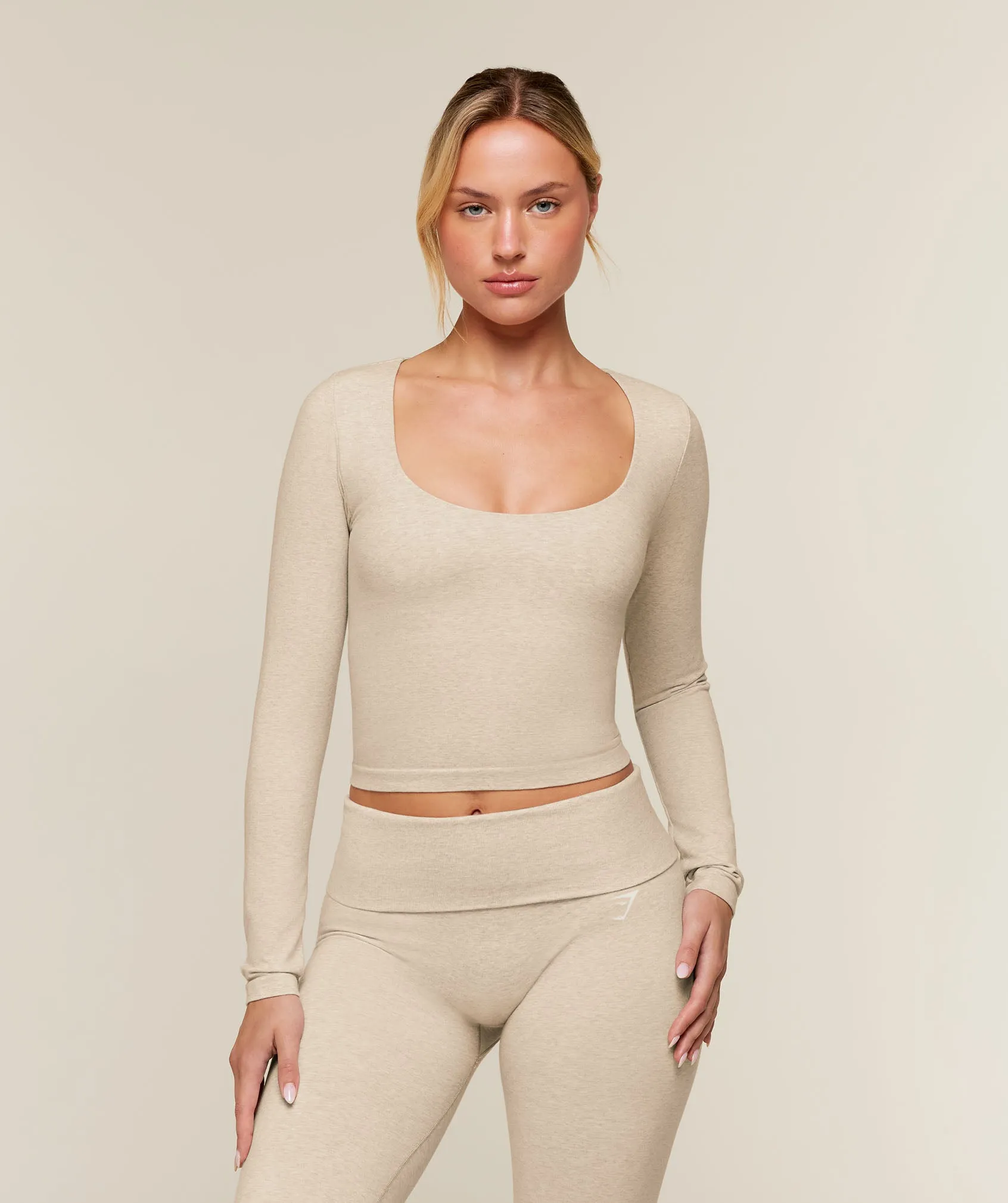 Gymshark CottonMove™ Midi Long Sleeve Top - Oat Marl sold by Gymshark