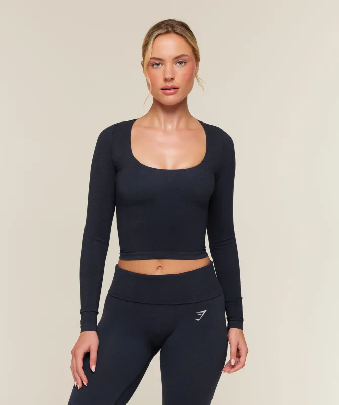 Gymshark CottonMove™ Midi Long Sleeve Top - Deep Blue Marl made by Gymshark