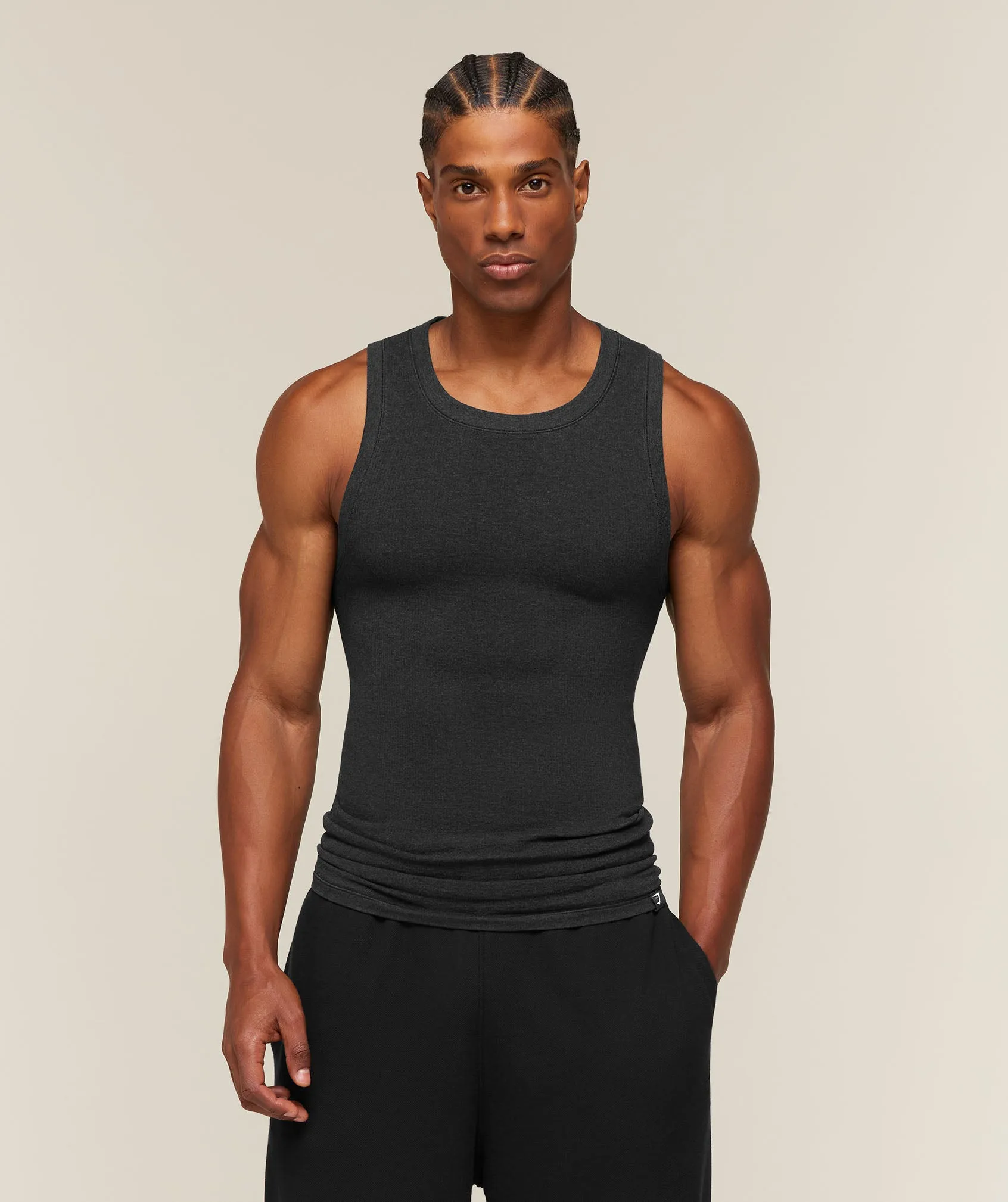 Gymshark Cotton Seamless Sleeveless Top - Black Marl sold by Gymshark