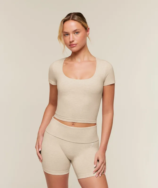 Gymshark CottonMove™ Midi Short Sleeve Top - Oat Marl made by Gymshark