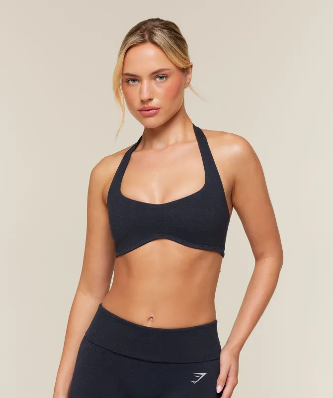 Gymshark CottonMove™ Halterneck Sports Bra - Deep Blue Marl made by Gymshark