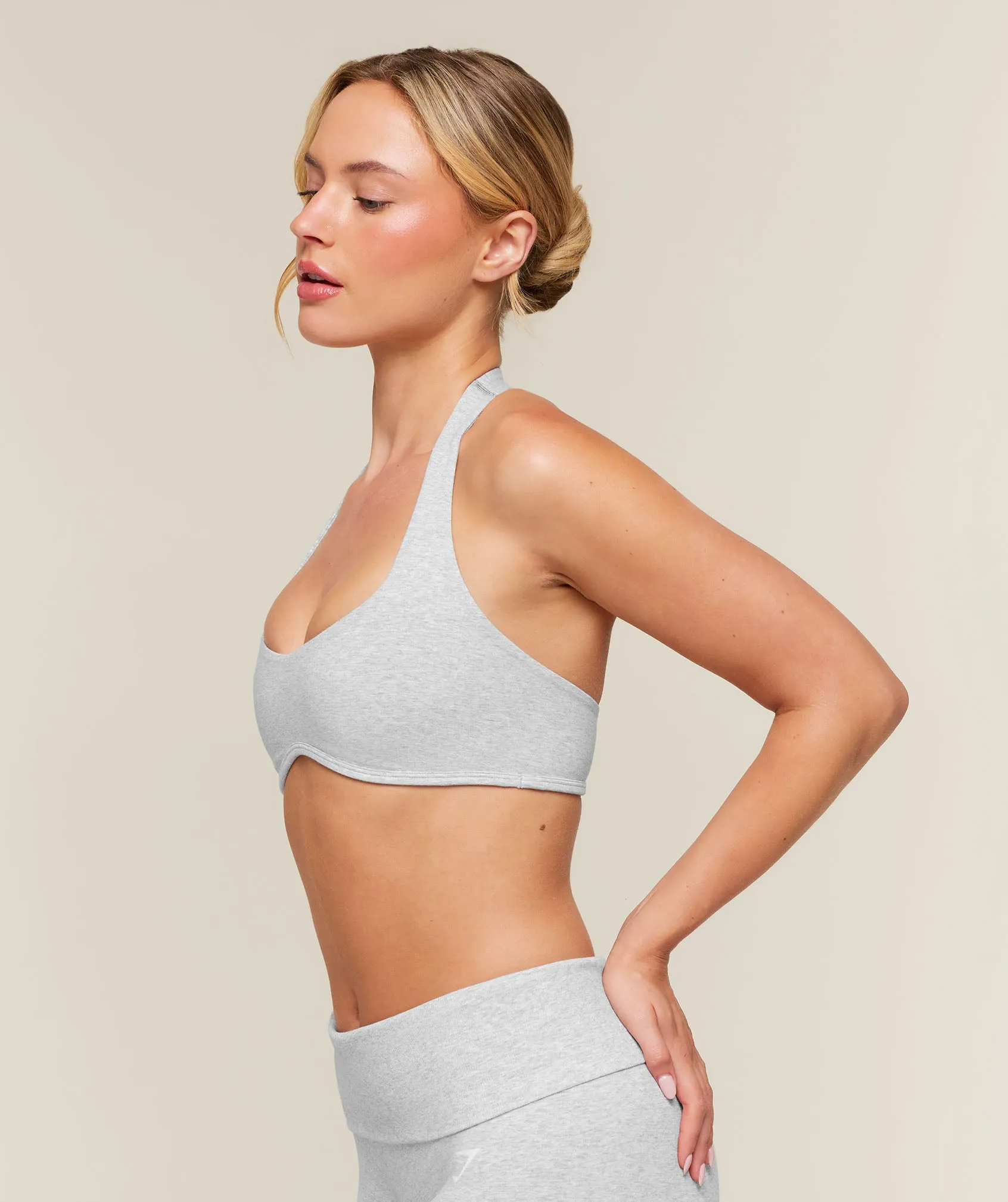 Gymshark CottonMove™ Halterneck Sports Bra - Soft Grey Marl sold by Gymshark product image thumbnail 4