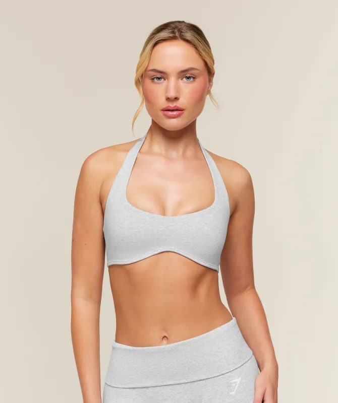 Gymshark CottonMove™ Halterneck Sports Bra - Soft Grey Marl made by Gymshark