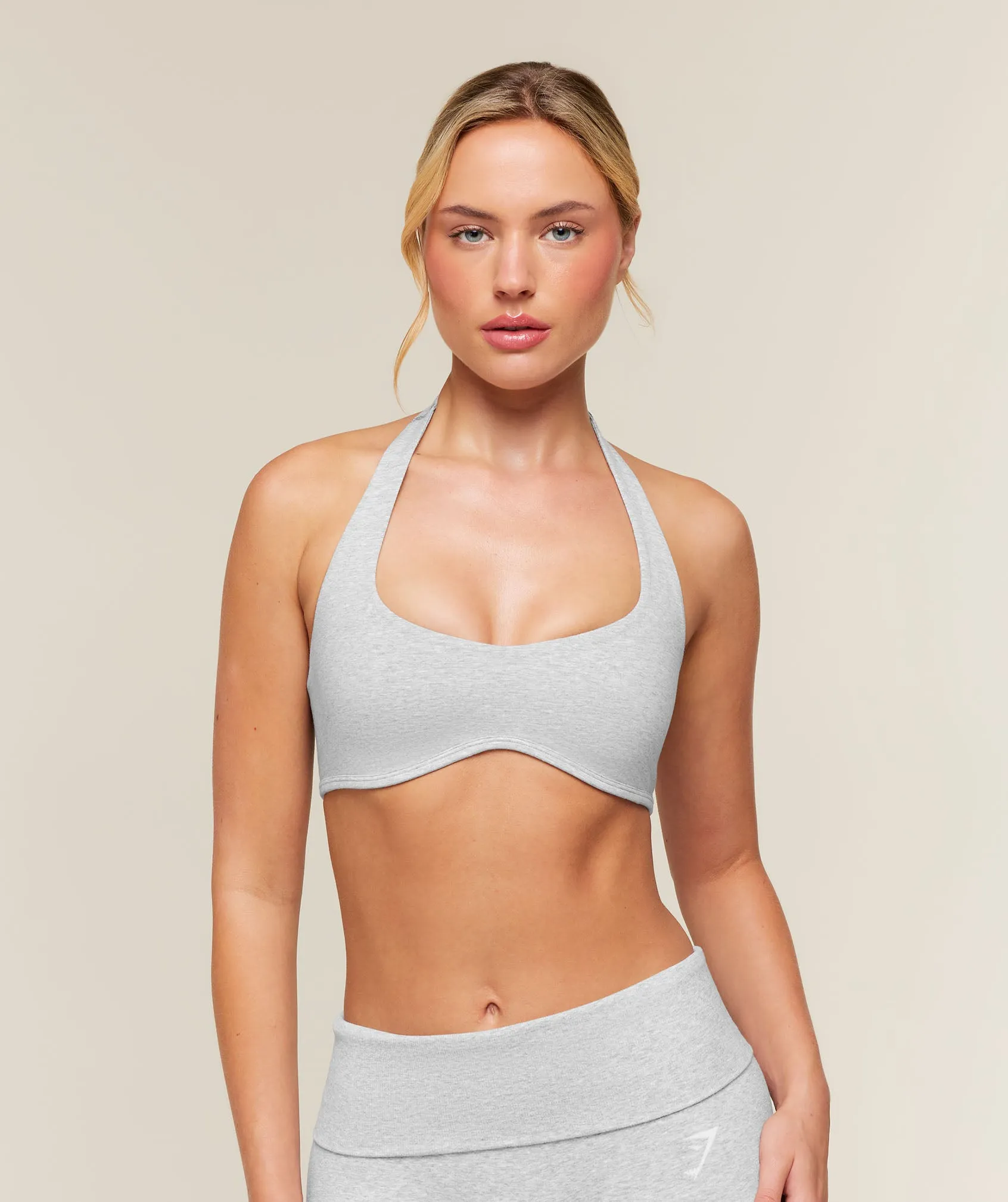 Gymshark CottonMove™ Halterneck Sports Bra - Soft Grey Marl sold by Gymshark