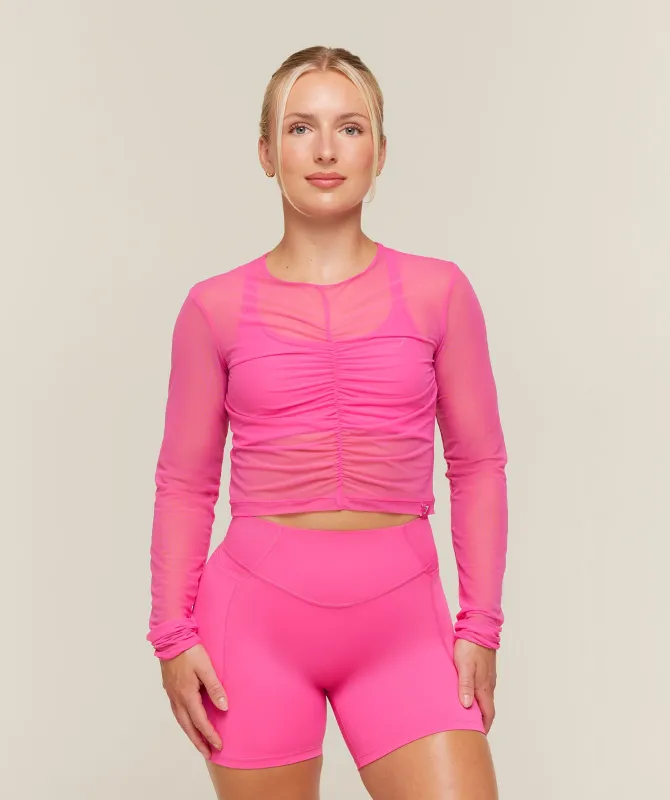 Gymshark Hybrid Mesh Long Sleeve Top - Energy Pink made by Gymshark