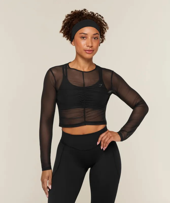 Gymshark Hybrid Mesh Long Sleeve Top - Black made by Gymshark