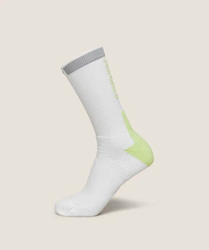 Gymshark Running Elite Crew Sock Single - White/Pace Green made by Gymshark