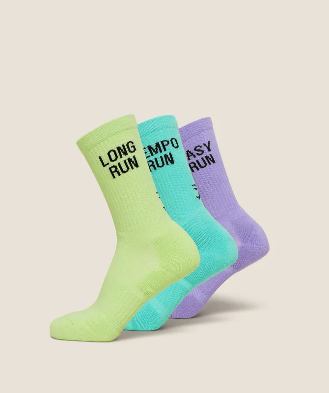 Gymshark Running Graphic Performance Crew Sock 3pk - Pace Green/Pace Purple/Interval Blue made by Gymshark