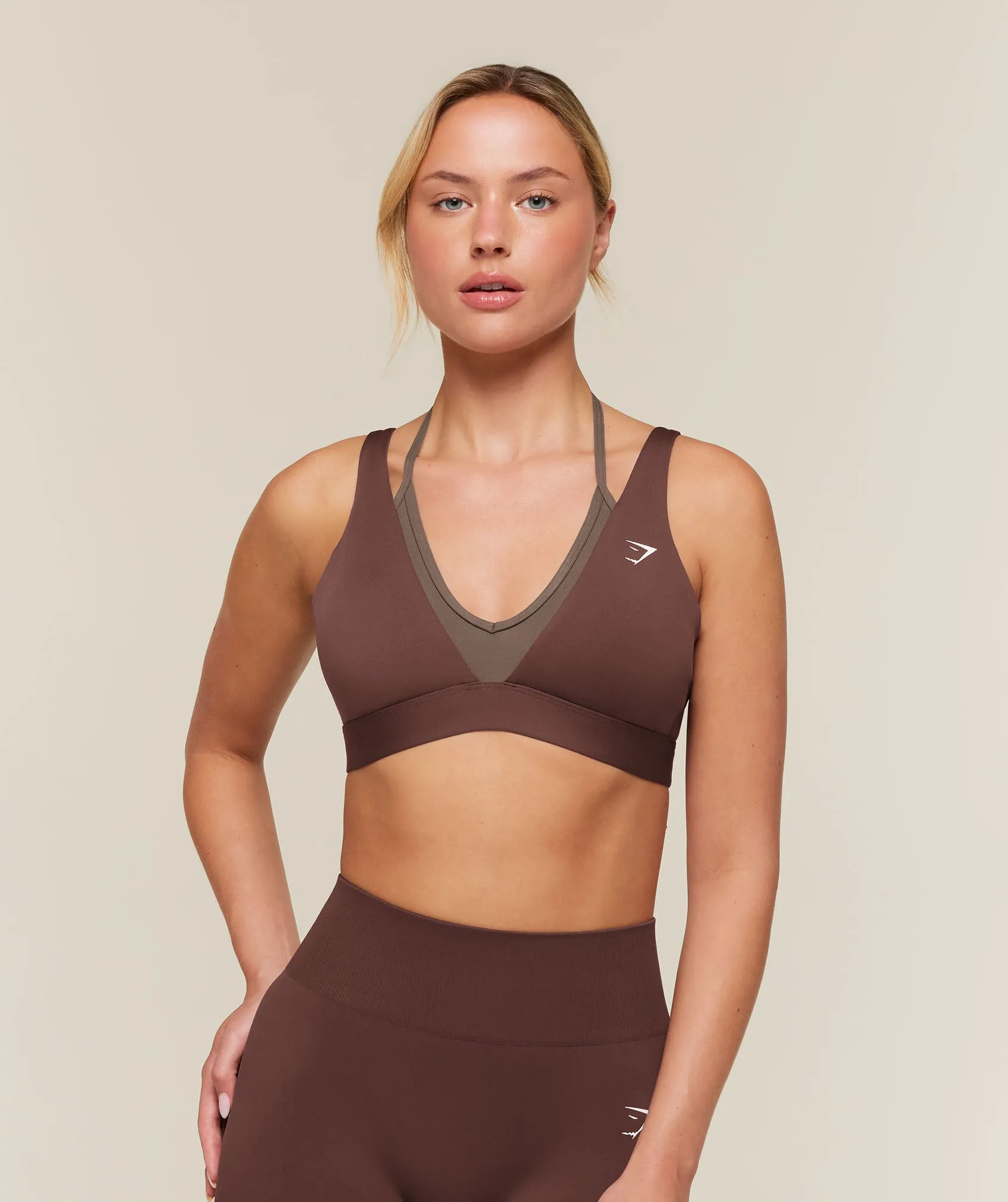 Gymshark Double Layer Medium Support Sports Bra - Espresso Brown/Soft Brown sold by Gymshark