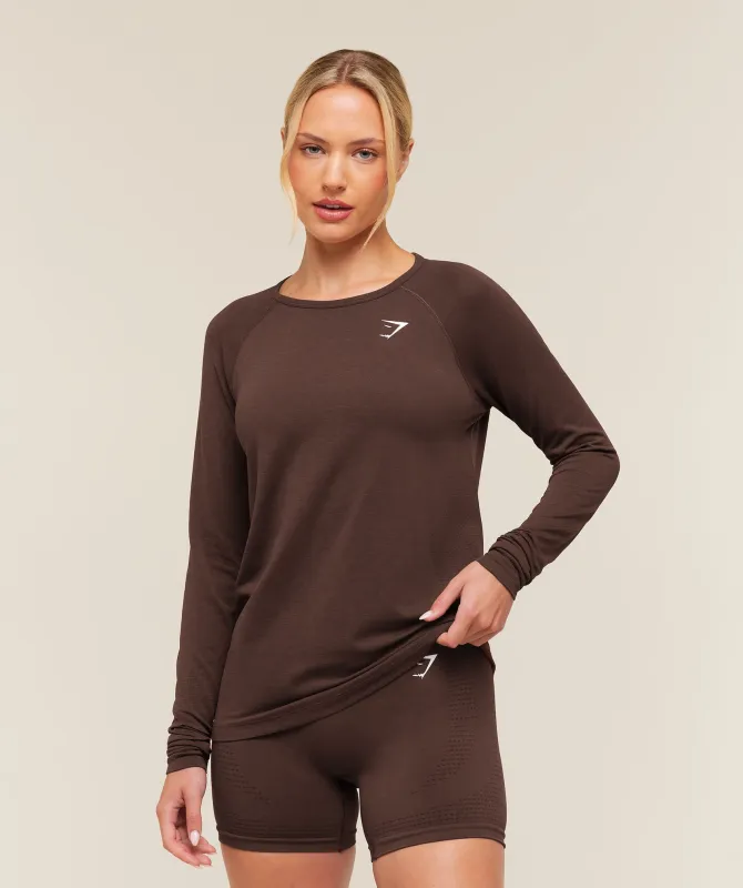 Gymshark Vital Seamless 2.0 Light Long Sleeve Top - Rich Espresso Brown/Marl made by Gymshark