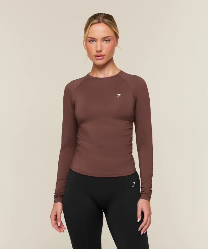 Gymshark Training Ruche Long Sleeve Top - Espresso Brown made by Gymshark