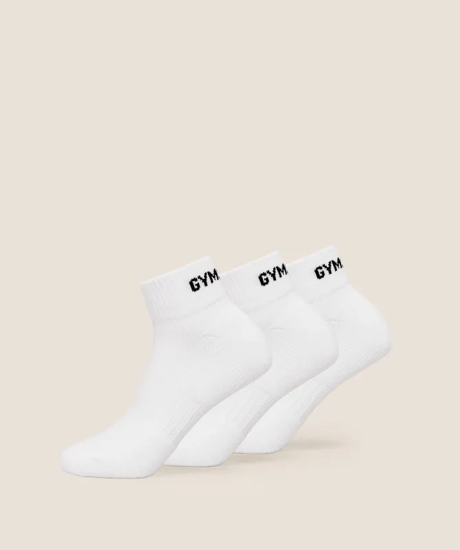 Gymshark GS Jacquard Quarter Socks 3pk - White made by Gymshark