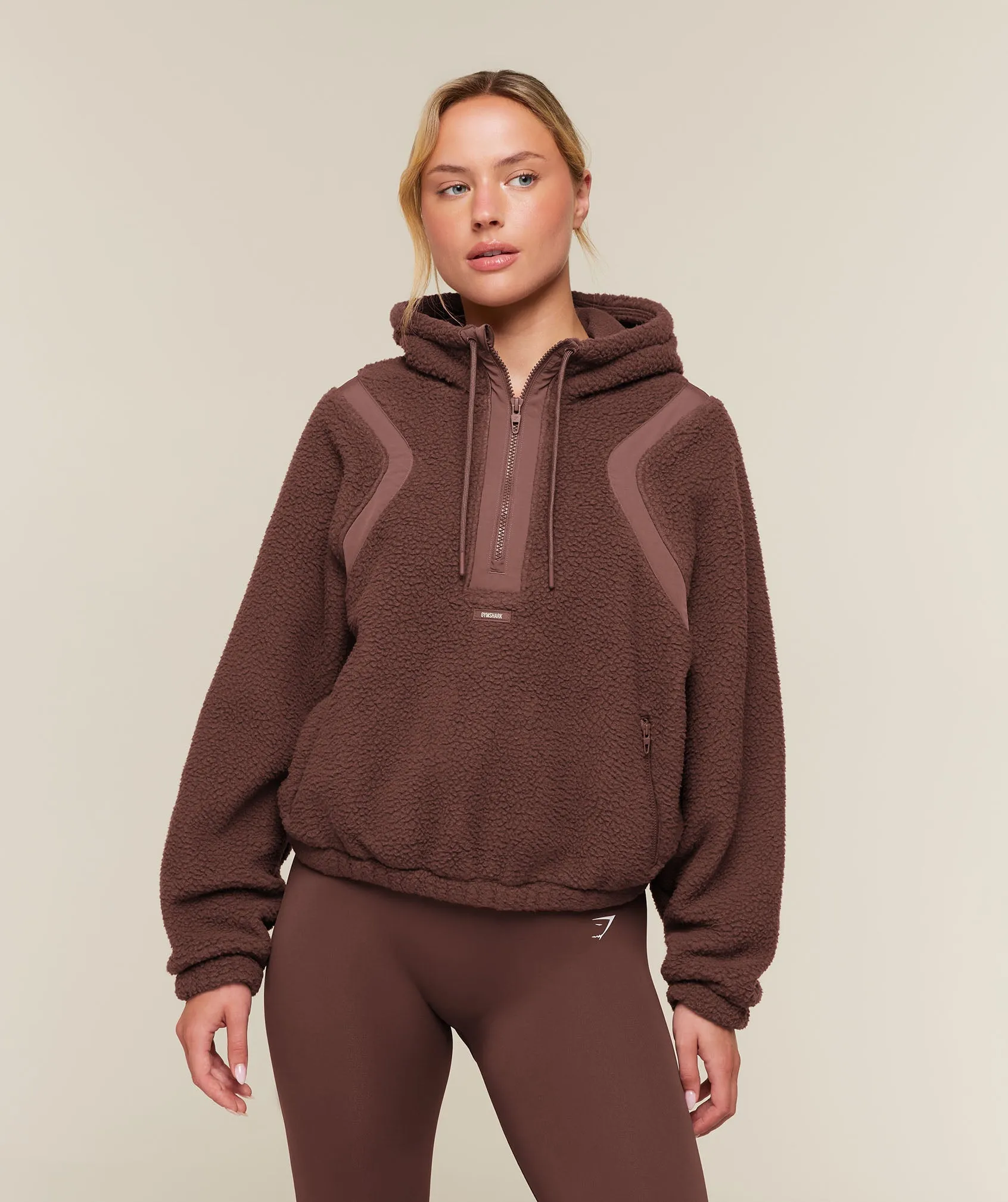 Gymshark Sherpa 1/4 Zip Jacket - Espresso Brown sold by Gymshark