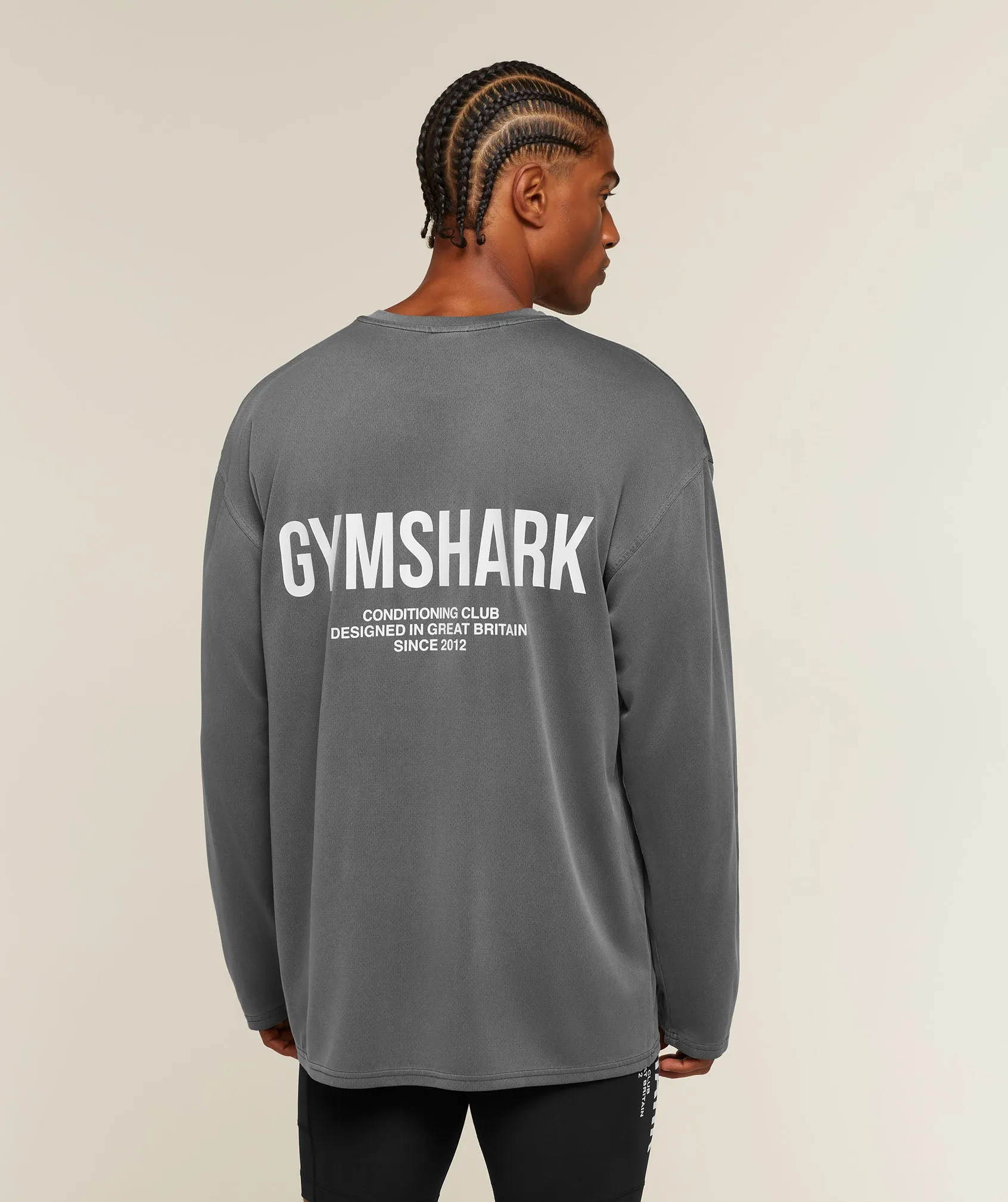 Gymshark Conditioning Club Washed Long Sleeve T-Shirt - Black/White/Wash sold by Gymshark