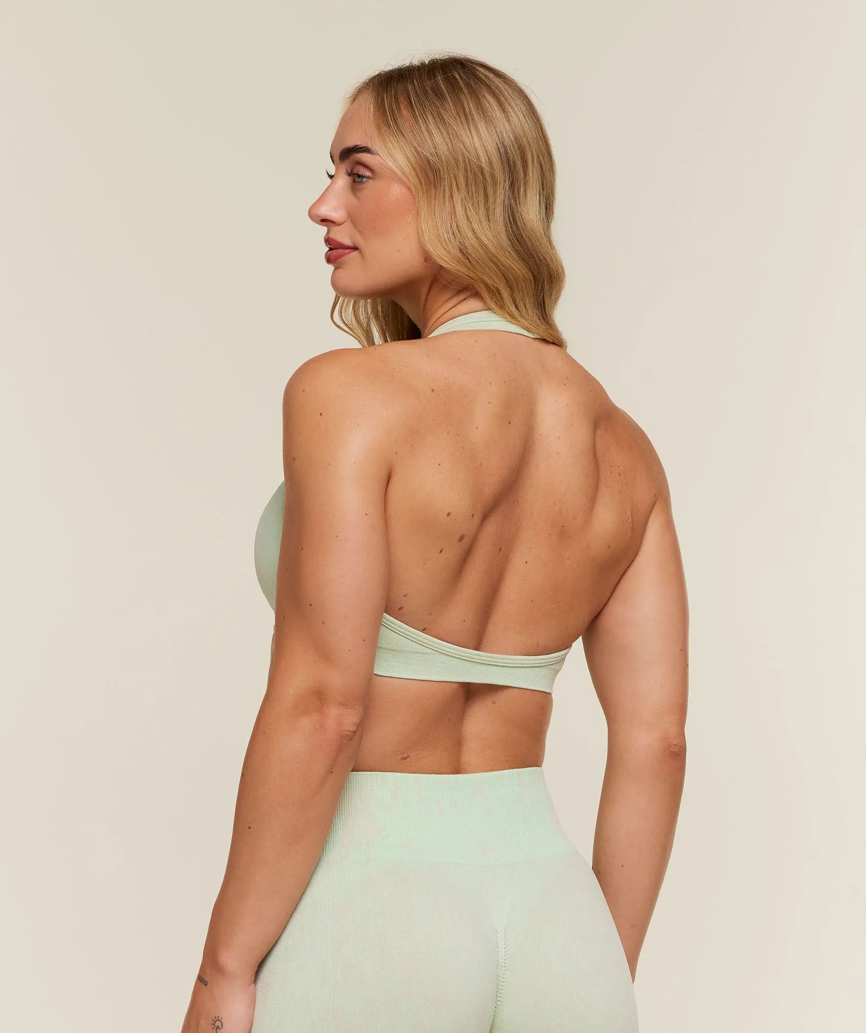 Gymshark Adapt Animal x Whitney Halter Neck Sports Bra - Sprint Green/Chalk Beige sold by Gymshark product image thumbnail 2