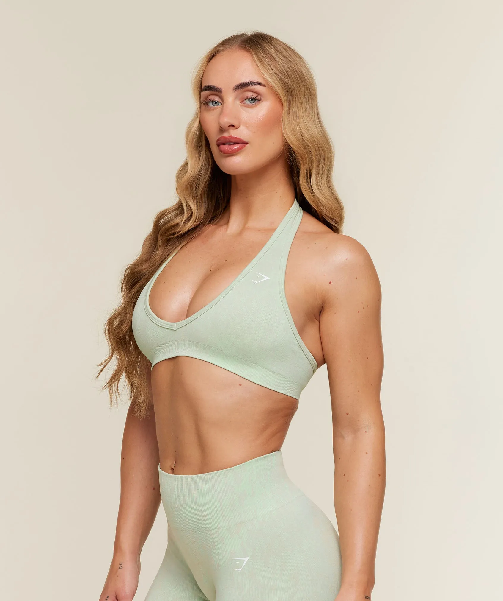 Gymshark Adapt Animal x Whitney Halter Neck Sports Bra - Sprint Green/Chalk Beige sold by Gymshark product image thumbnail 3