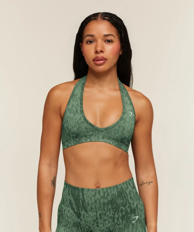 Gymshark Adapt Animal x Whitney Halter Neck Sports Bra - Earth Green/Sprint Green made by Gymshark