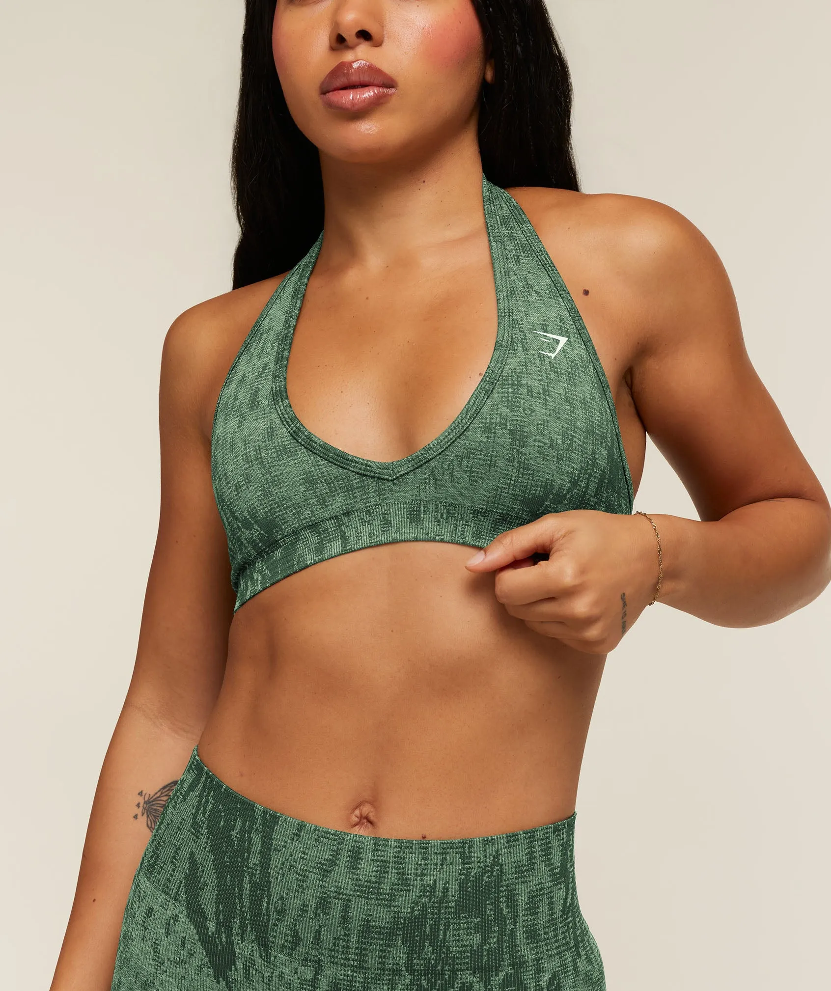 Gymshark Adapt Animal x Whitney Halter Neck Sports Bra - Earth Green/Sprint Green sold by Gymshark product image thumbnail 5