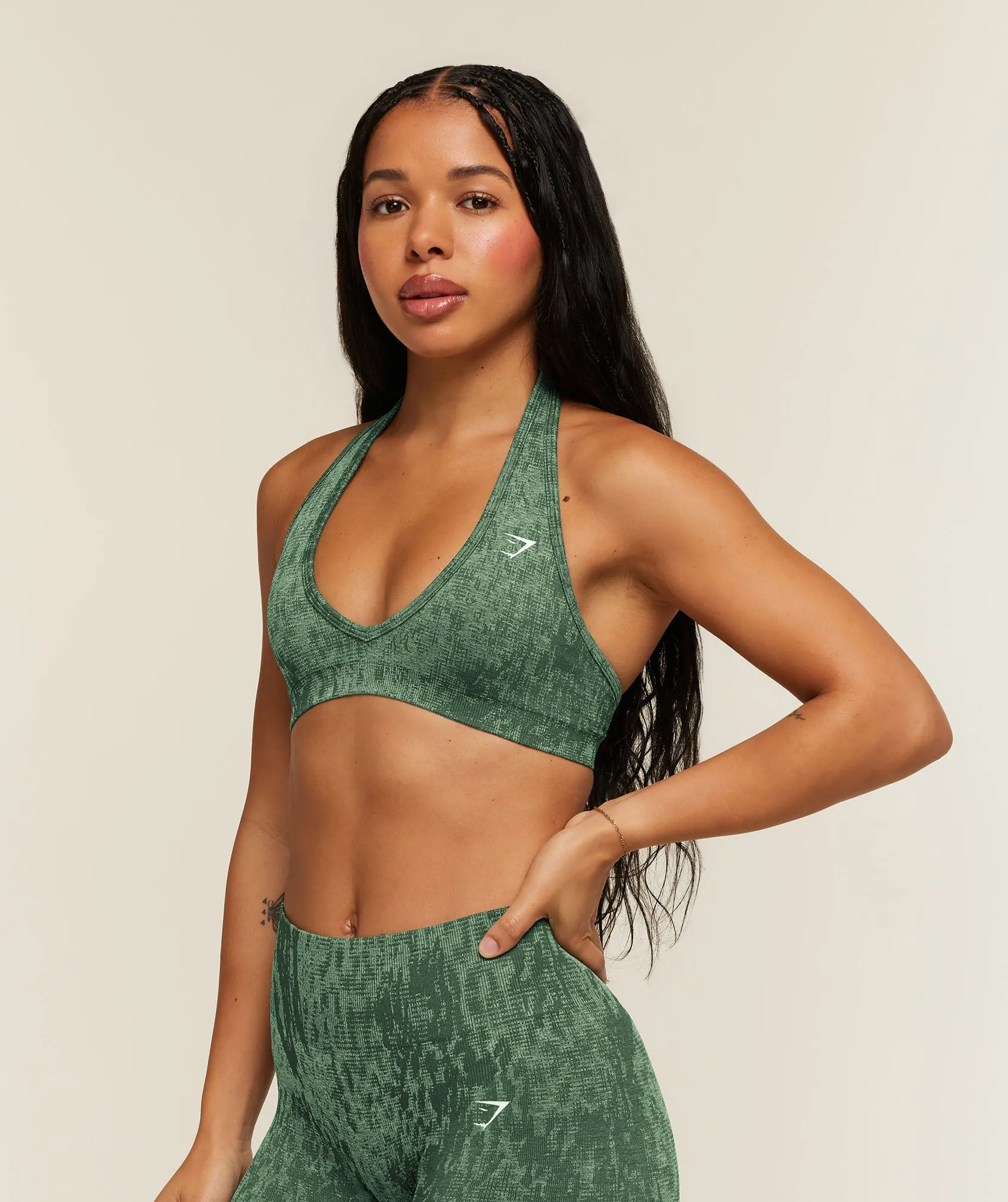 Gymshark Adapt Animal x Whitney Halter Neck Sports Bra - Earth Green/Sprint Green sold by Gymshark product image thumbnail 3