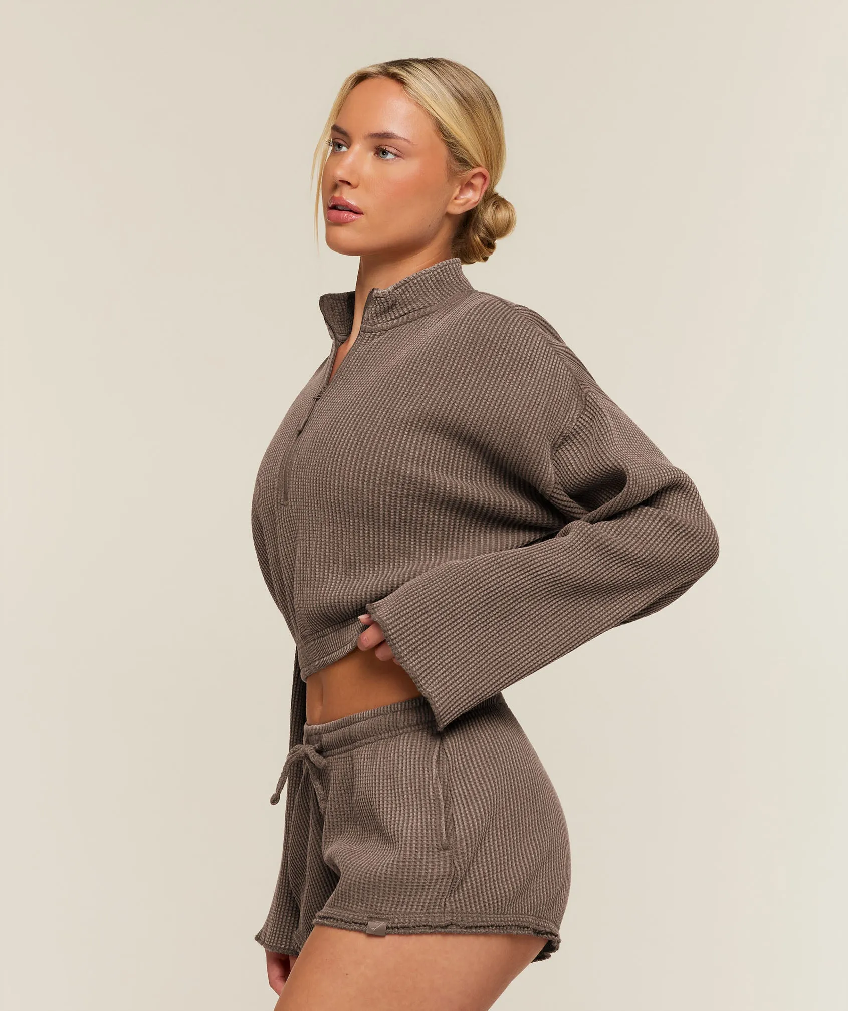Gymshark Washed Waffle 1/4 Zip - Soft Brown/Wash sold by Gymshark product image thumbnail 3