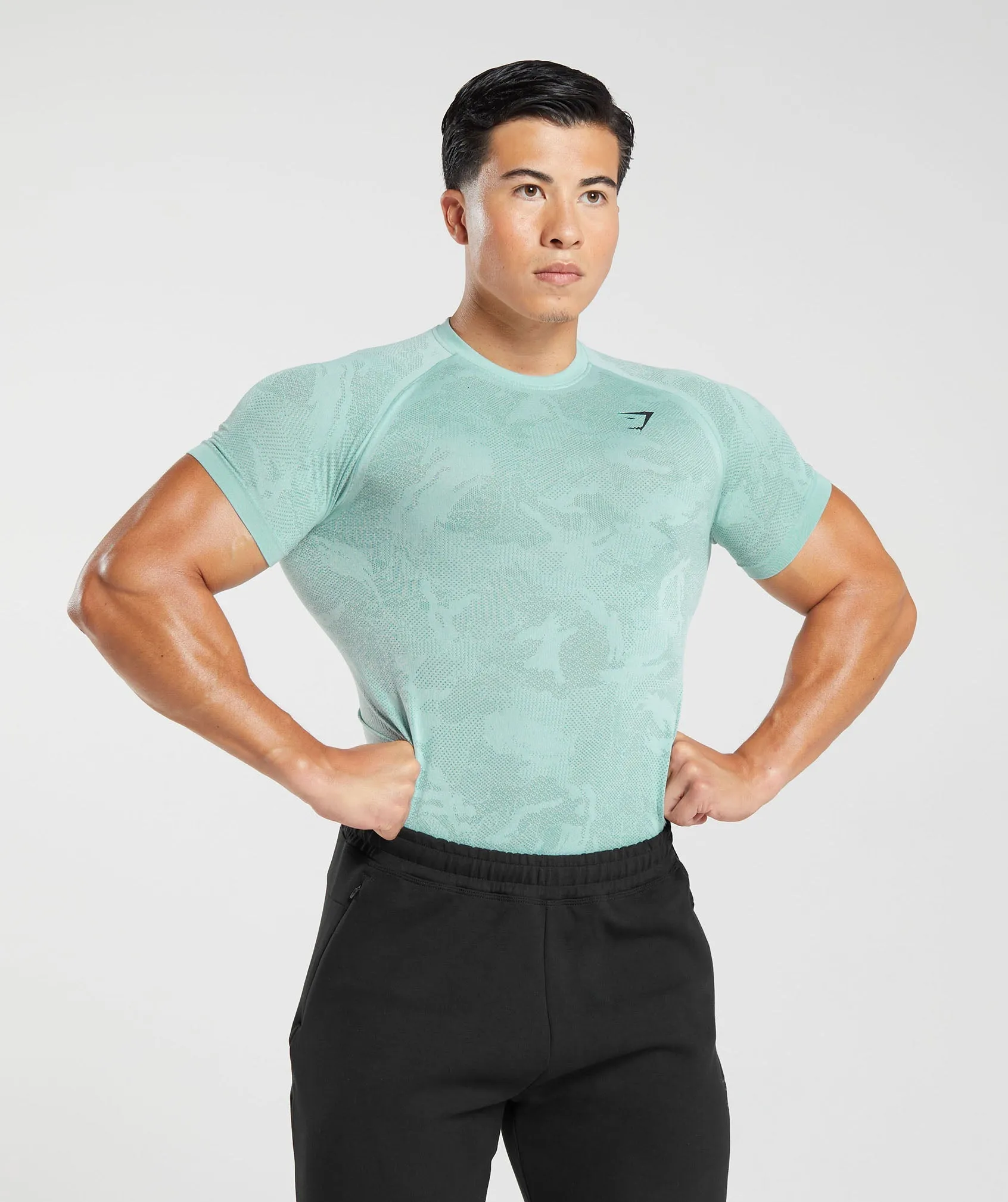Gymshark Geo Seamless T-Shirt - Serene Blue/Duck Egg Blue sold by Gymshark