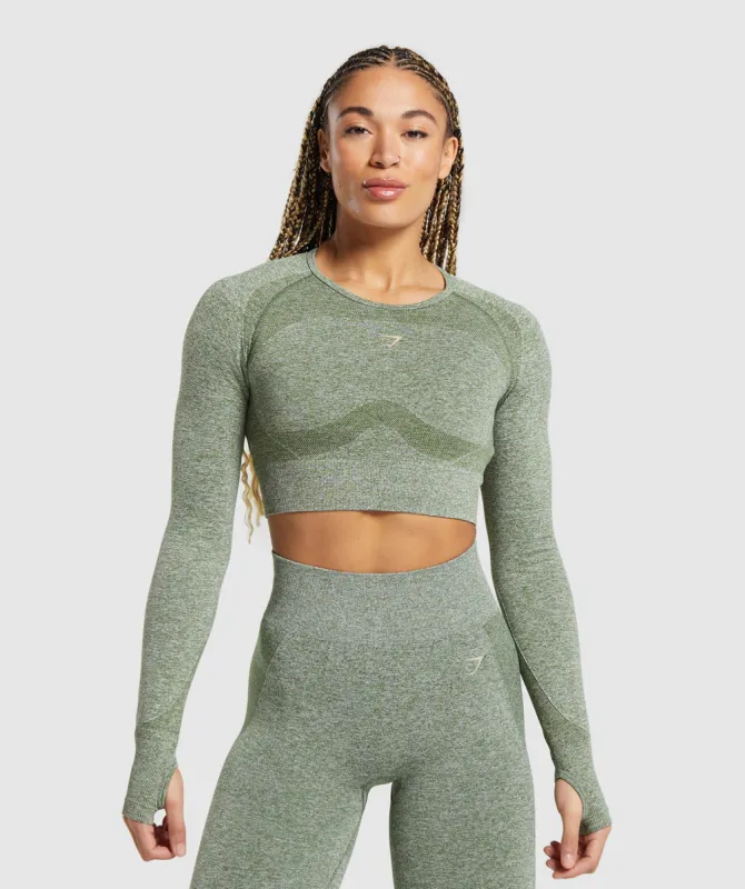 Gymshark Flex Long Sleeve Crop Top - Force Green/Vanilla Beige sold by Gymshark