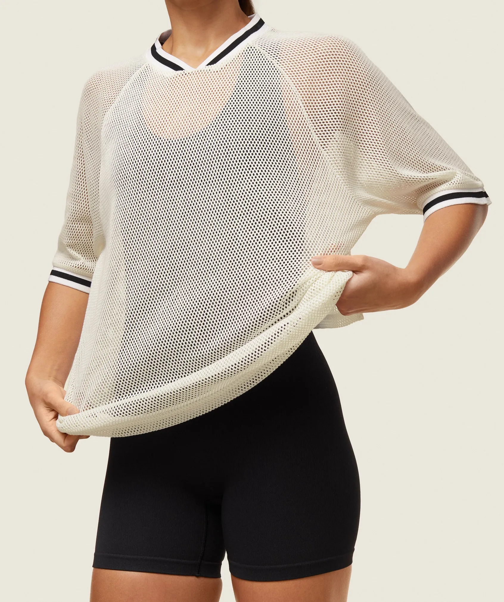 Gymshark everywear Mesh Layering Tee - Soft White/Black sold by Gymshark product image thumbnail 4