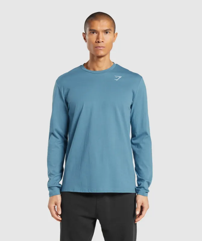 Gymshark Crest Long Sleeve T-Shirt - Faded Blue sold by Gymshark