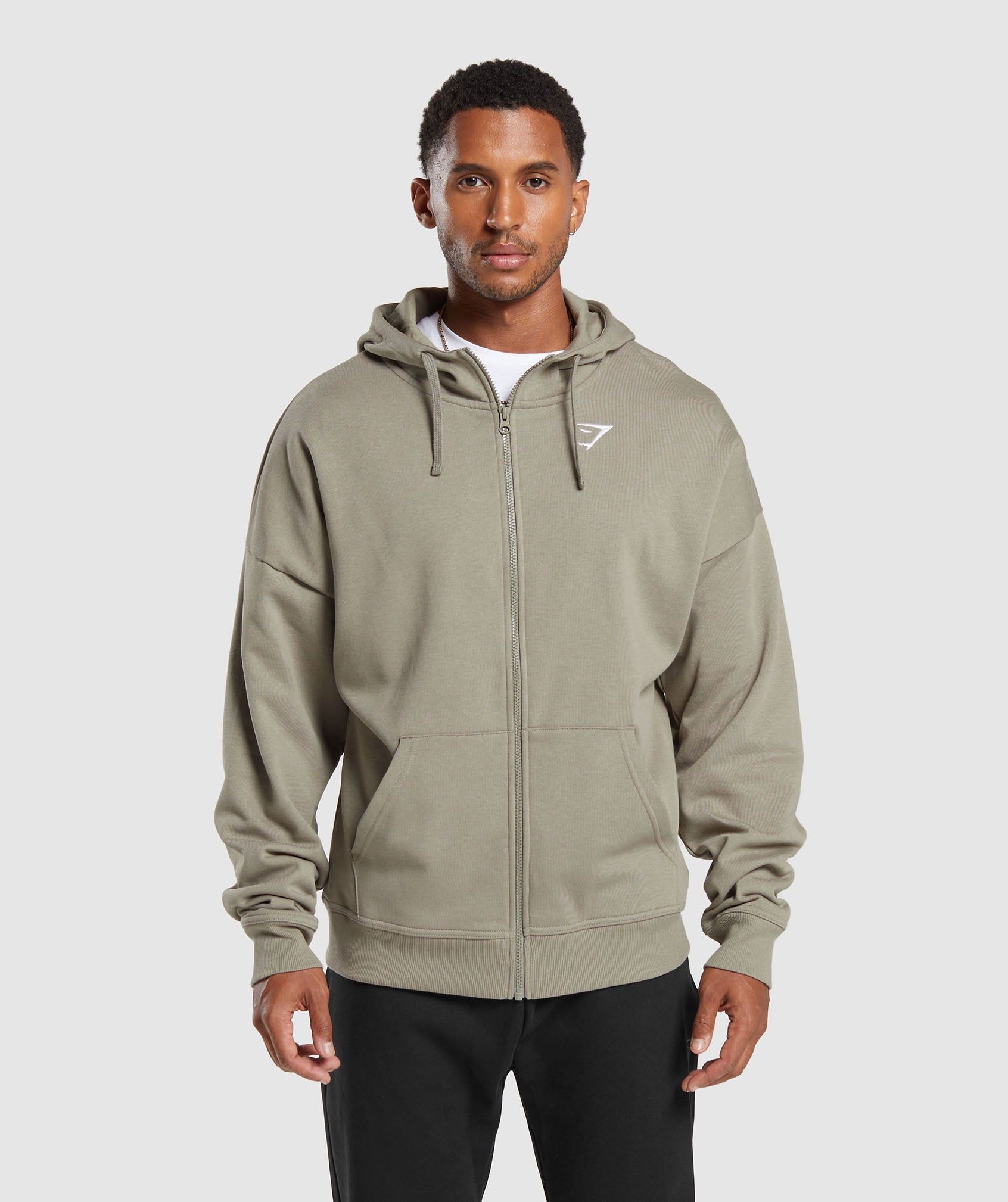 Gymshark Essential Oversized Zip Up Hoodie - Linen Brown sold by Gymshark