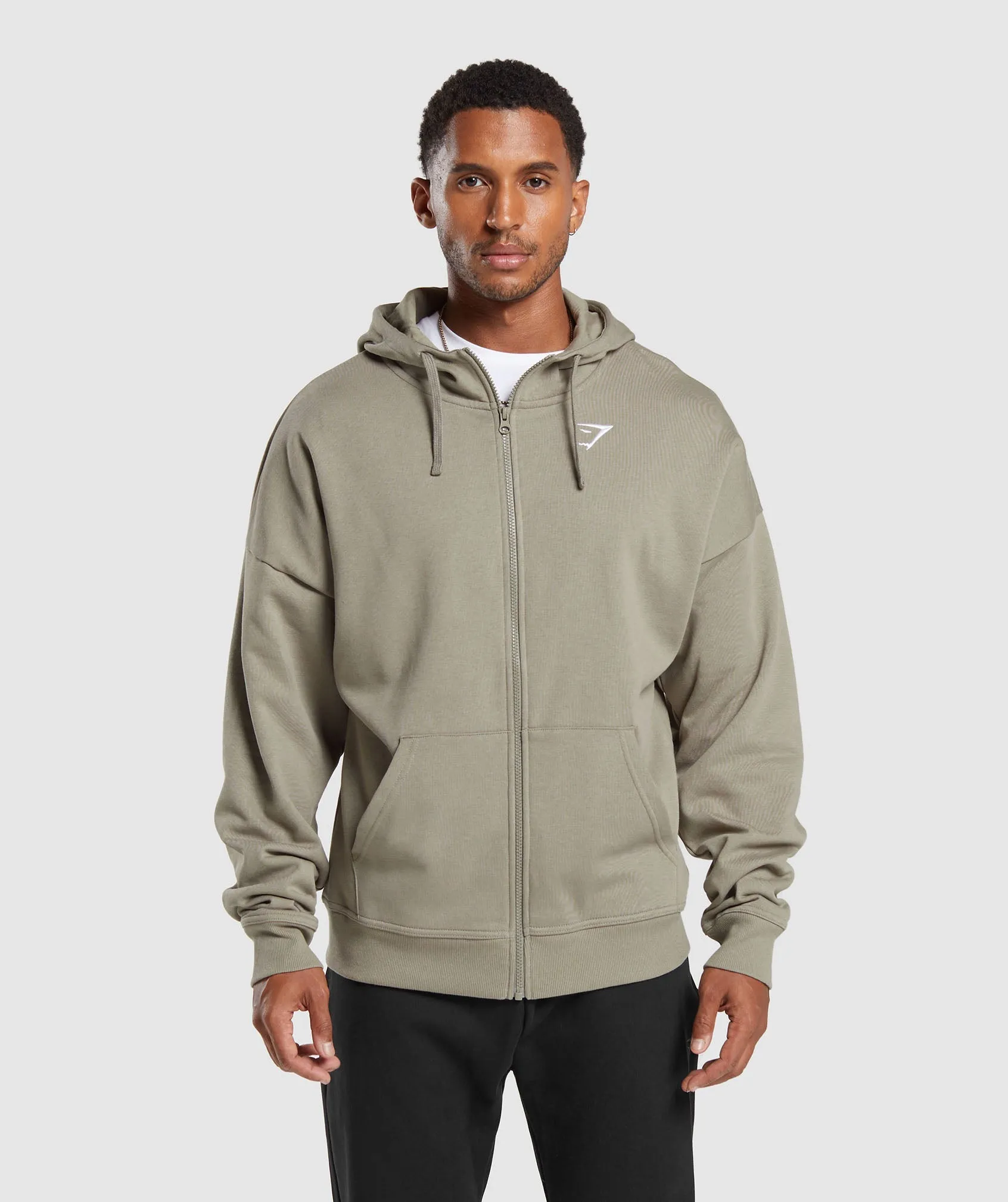 Gymshark Crest Oversized Zip Up Hoodie - Linen Brown sold by Gymshark
