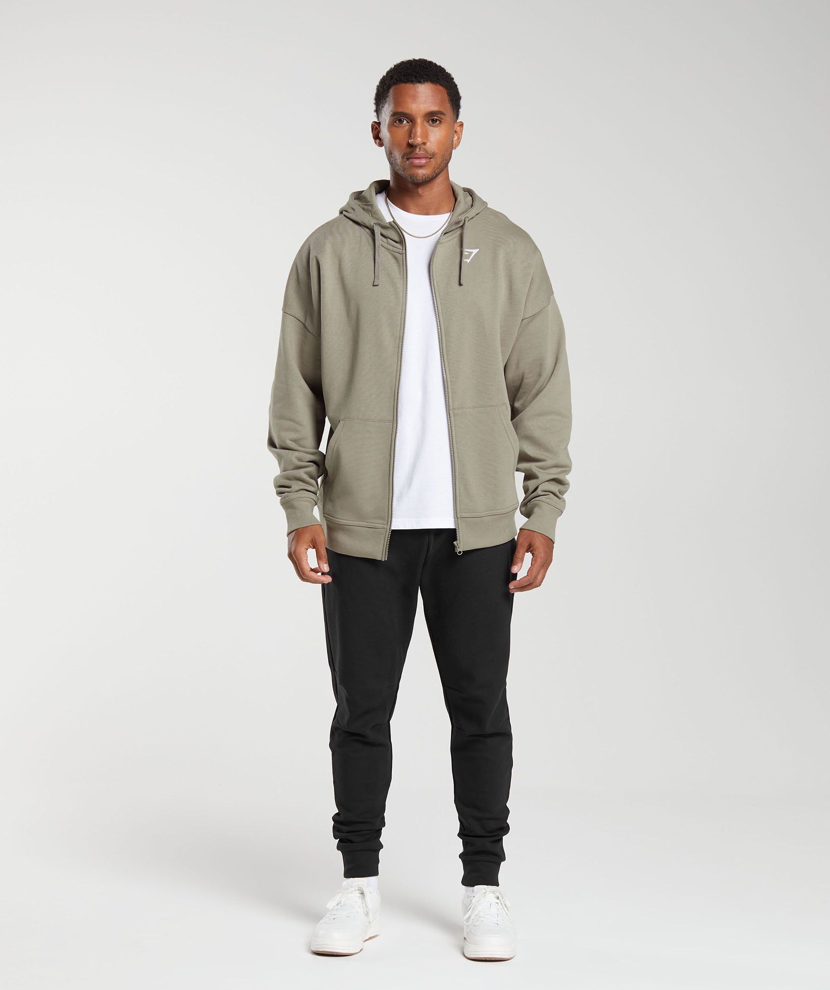 Gymshark Essential Oversized Zip Up Hoodie - Linen Brown sold by Gymshark product image thumbnail 4