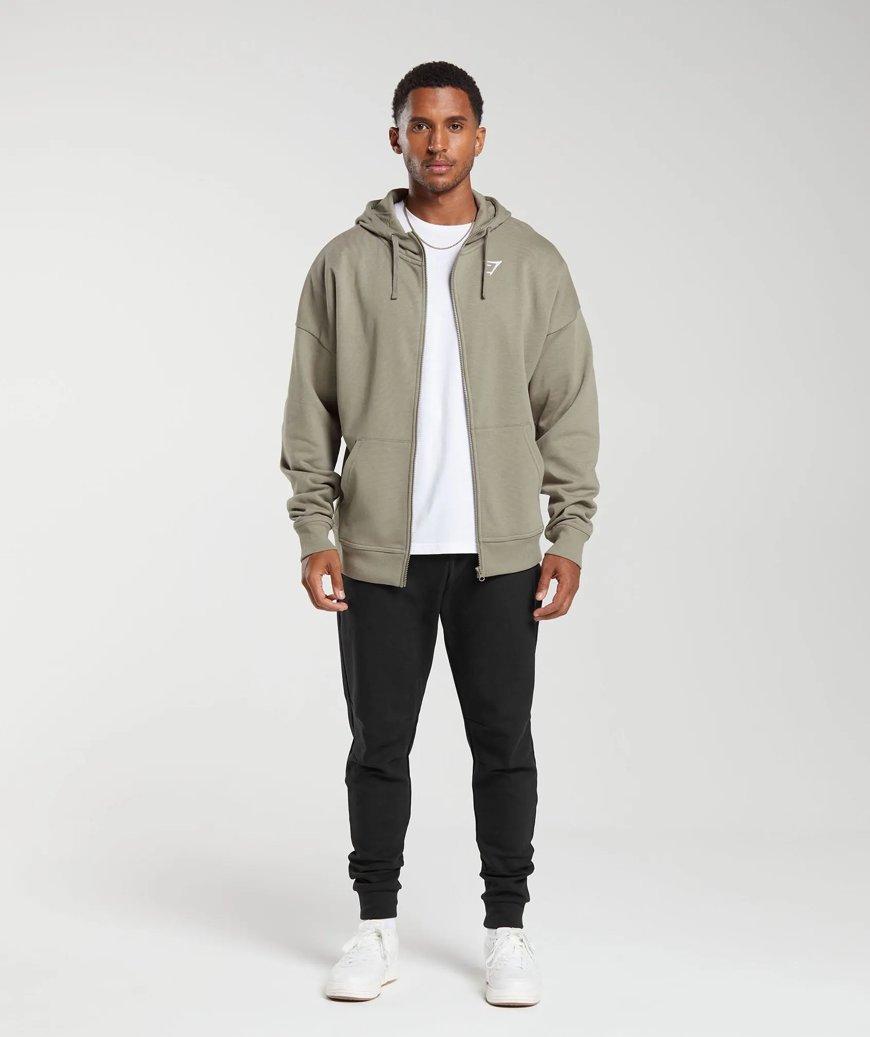 Gymshark Crest Oversized Zip Up Hoodie - Linen Brown sold by Gymshark product image thumbnail 4