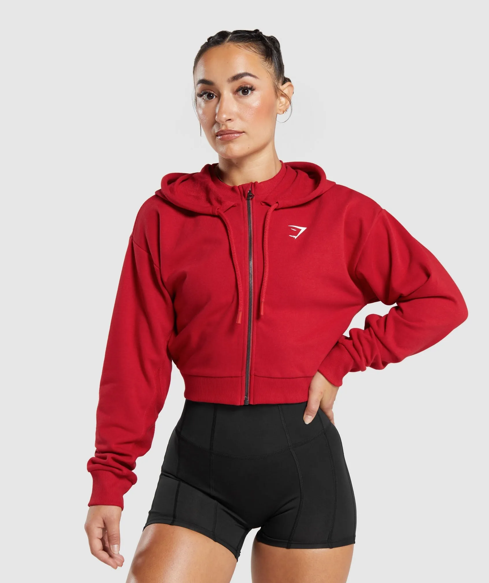 GS Power Crop Zip Hoodie - Carmine Red sold by Gymshark